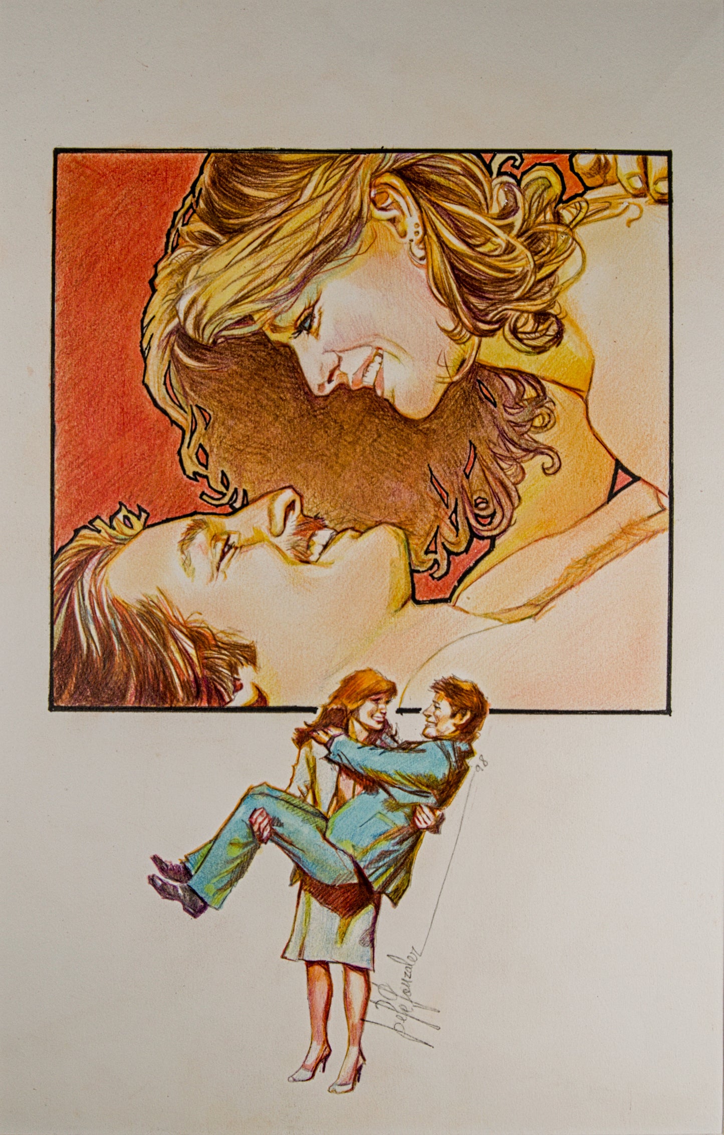 PEPE GONZÁLEZ | DUALIDAD ROMÁNTICA (1998) | ILUSTRACIÓN EDITORIAL | TÉCNICA MIXTA ORIGINAL SOBRE PAPEL