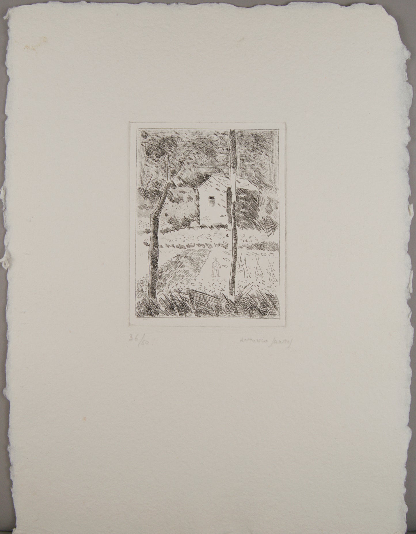 ANTONIO SANTOS | CASA Y CAMPO (EL CAMPESINO) (36/50) | AGUAFUERTE ORIGINAL | GRÁFICA CONTEMPORÁNEA