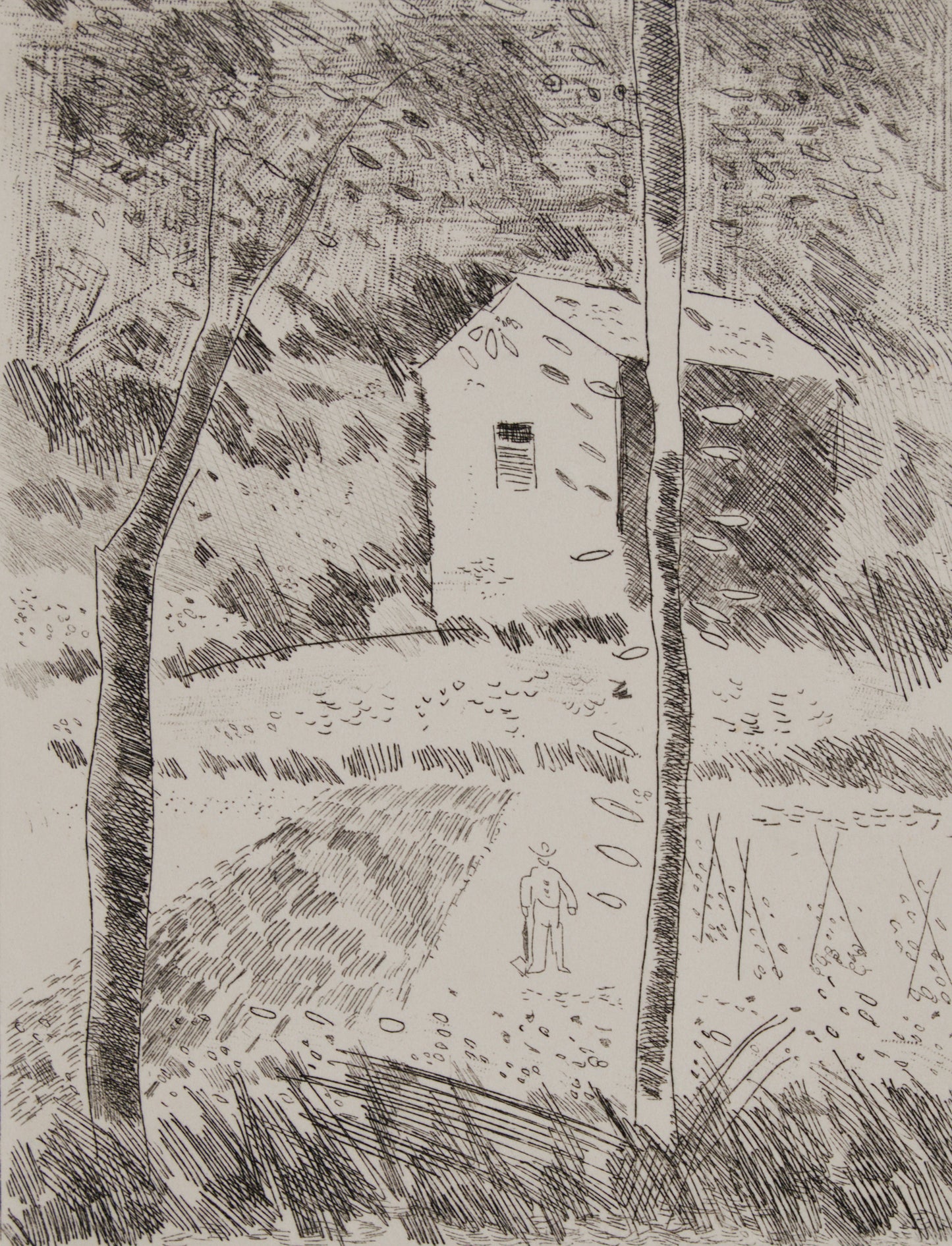 ANTONIO SANTOS | CASA Y CAMPO (EL CAMPESINO) (36/50) | AGUAFUERTE ORIGINAL | GRÁFICA CONTEMPORÁNEA