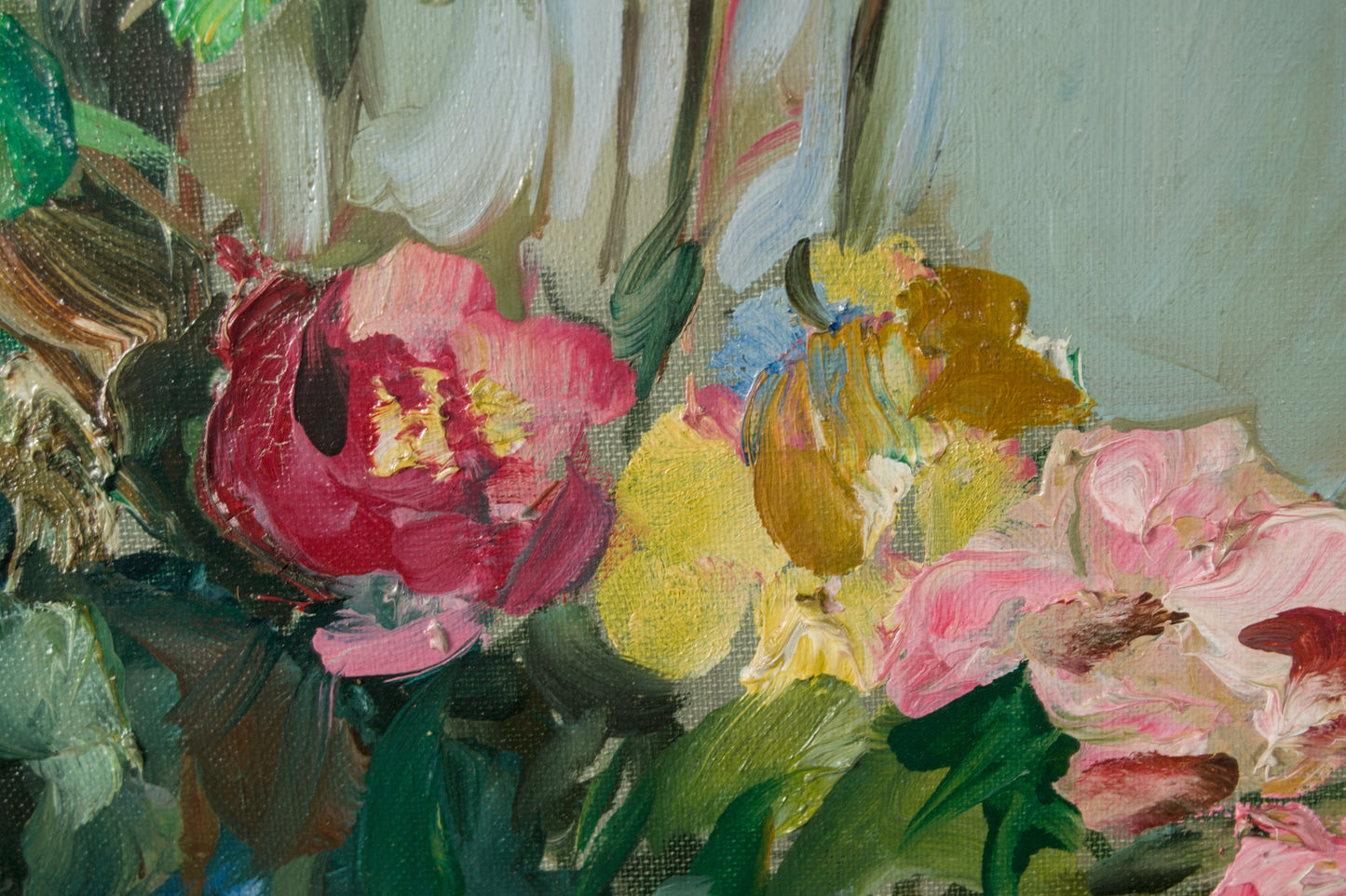 Josep Miquel Serrano | Bodegón Floral Matérico | Óleo sobre Lienzo | Escuela Catalana S. XX