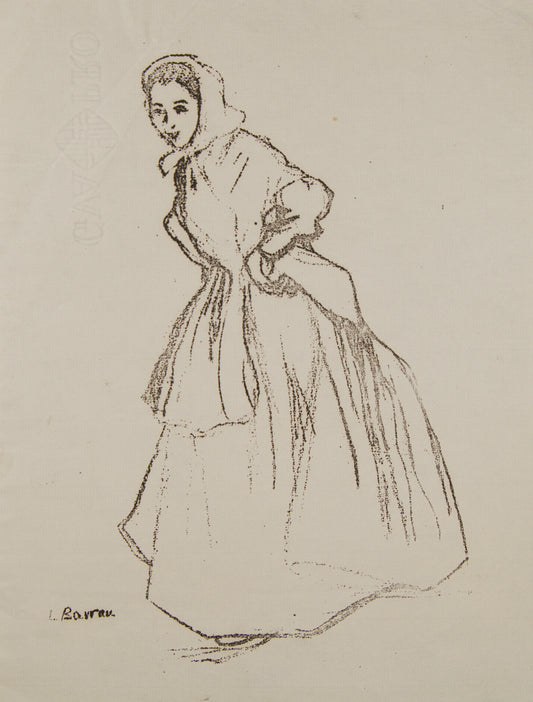 Laureà Barrau | Figura Femenina con Indumentaria Tradicional | Dibujo sobre Papel Guarro