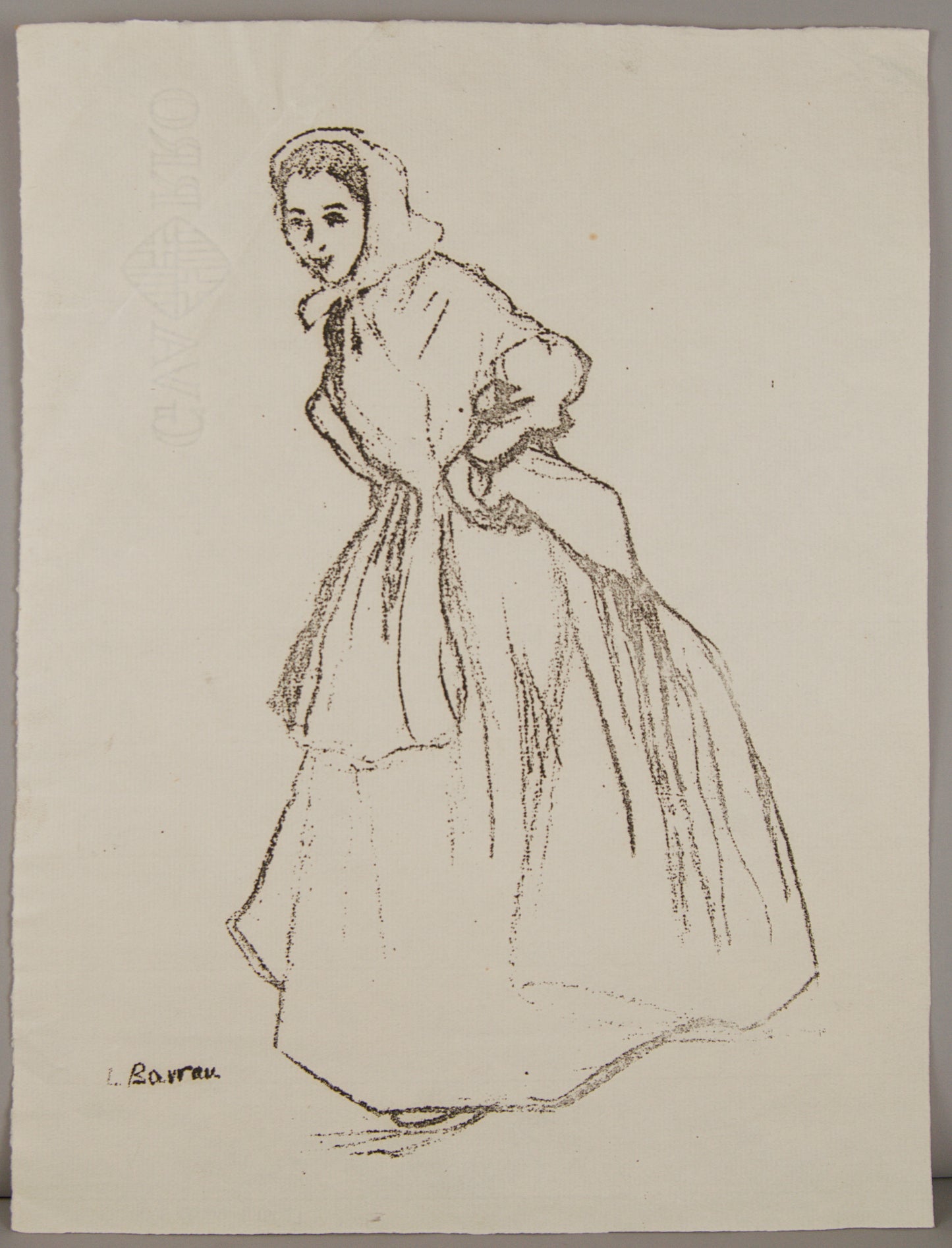 Laureà Barrau | Figura Femenina con Indumentaria Tradicional | Dibujo sobre Papel Guarro
