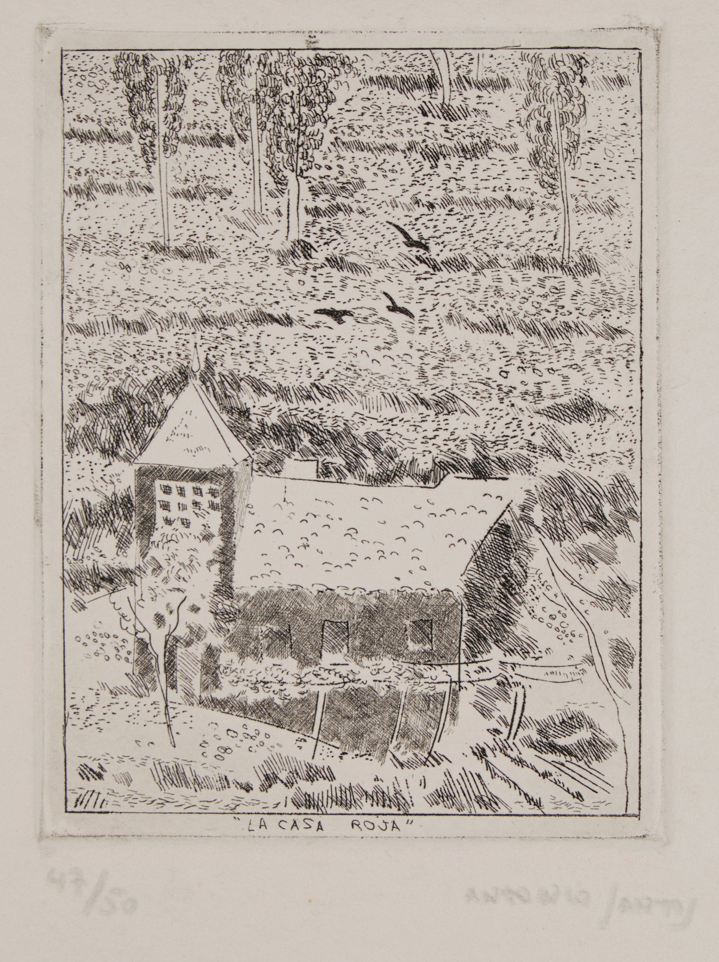 ANTONIO SANTOS | "LA CASA ROJA" (47/50) | AGUAFUERTE ORIGINAL | GRÁFICA CONTEMPORÁNEA