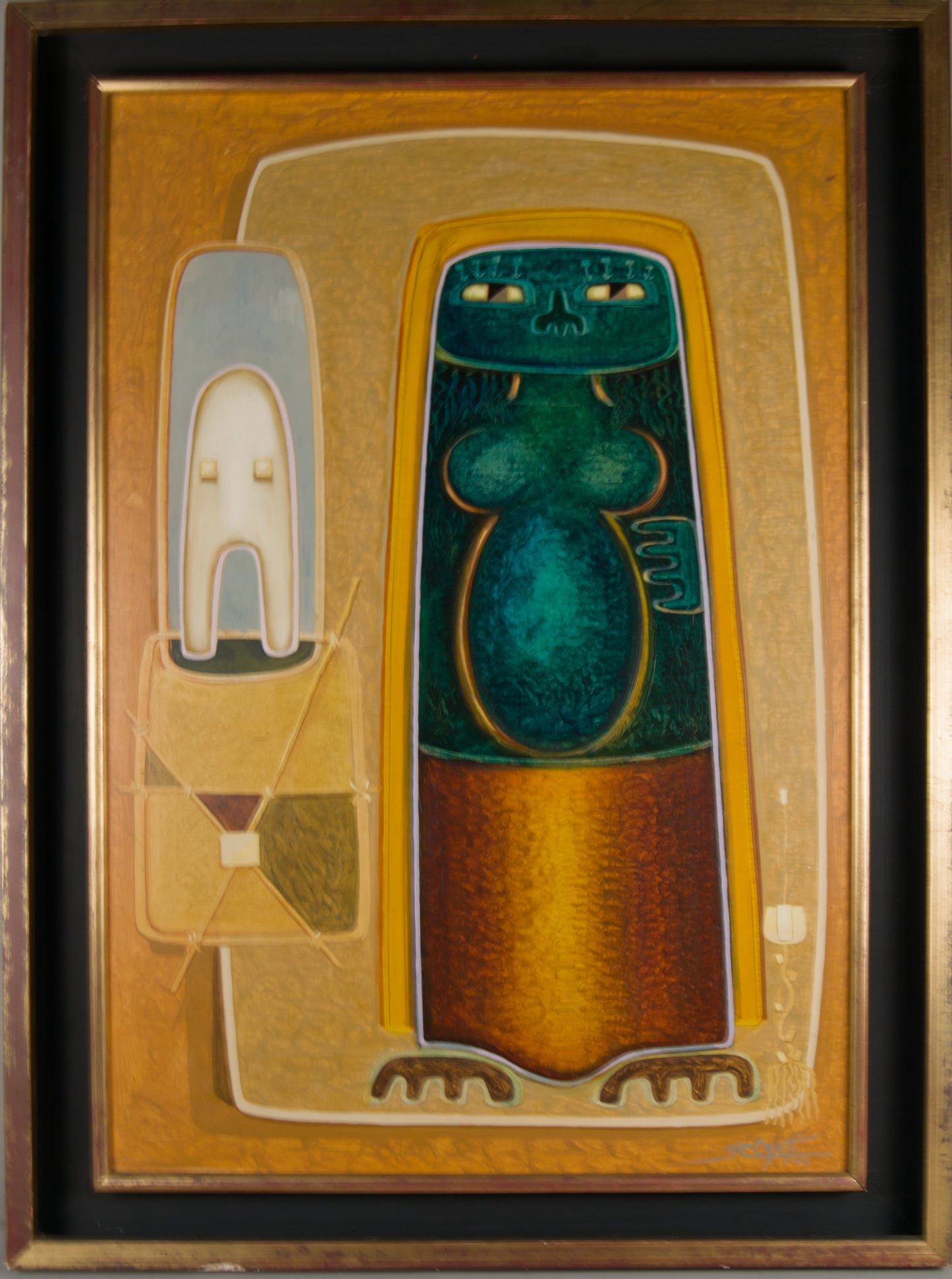 RAÚL CONTI | GEOMETRISCHE FIGURATION | KONSTRUKTIVISMUS MIT PRÄKOLUMBIANISCHEN WURZELN | ÖL AUF TAFEL