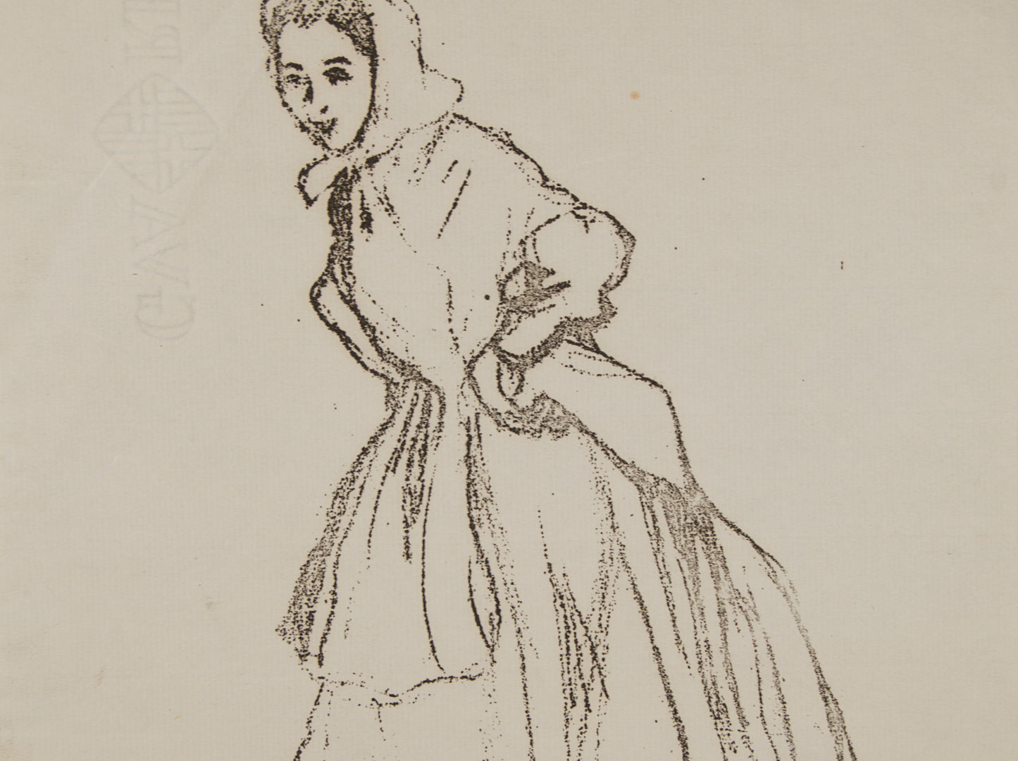 Laureà Barrau | Figura Femenina con Indumentaria Tradicional | Dibujo sobre Papel Guarro