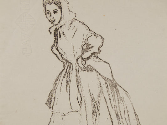 Laureà Barrau | Figura Femenina con Indumentaria Tradicional | Dibujo sobre Papel Guarro