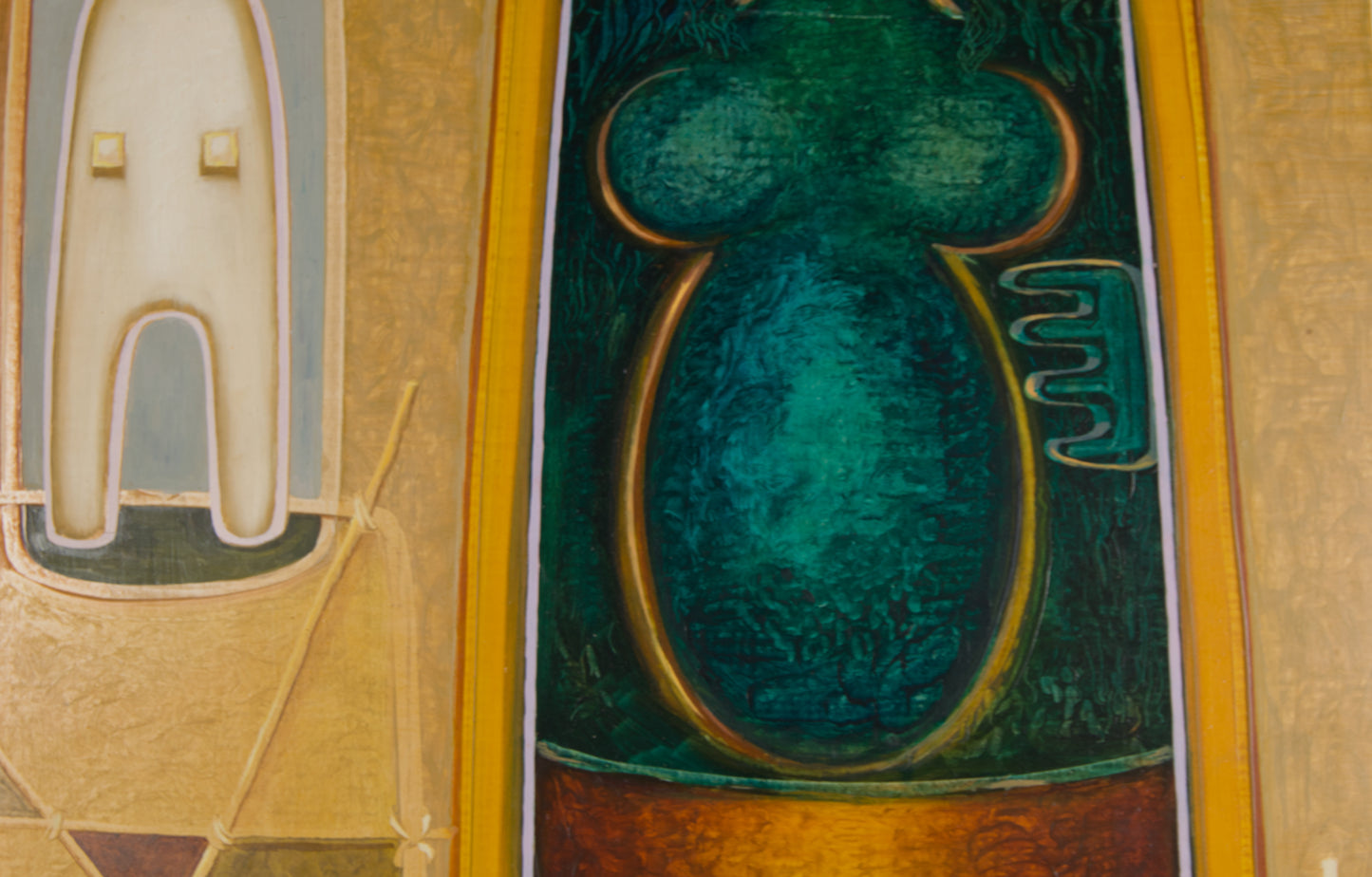 RAÚL CONTI | GEOMETRISCHE FIGURATION | KONSTRUKTIVISMUS MIT PRÄKOLUMBIANISCHEN WURZELN | ÖL AUF TAFEL