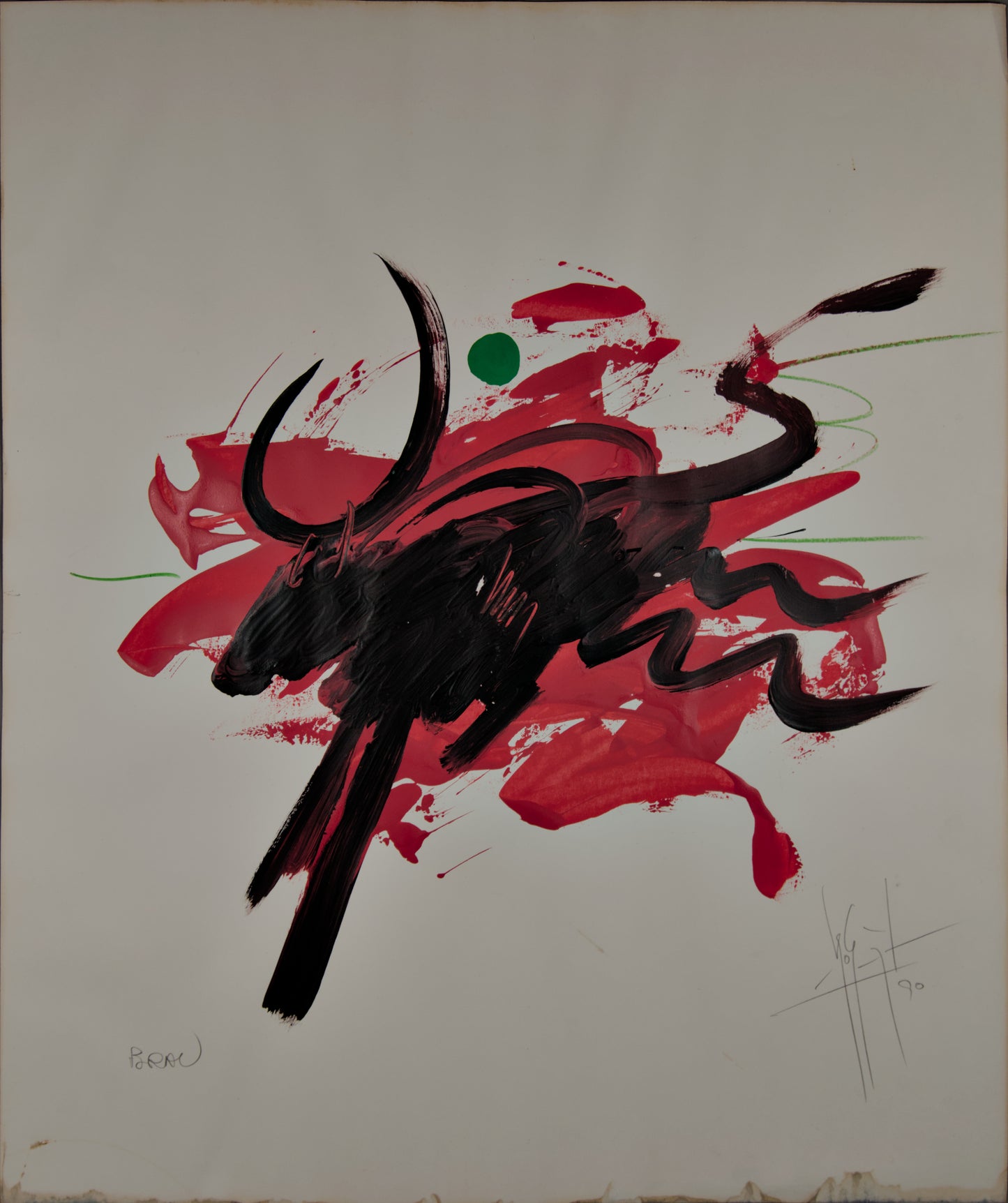 MIGUEL ROS BLASCO | "BRAU": TORO EN ROJO Y NEGRO | NEOEXPRESIONISMO | TÉCNICA MIXTA SOBRE PAPEL