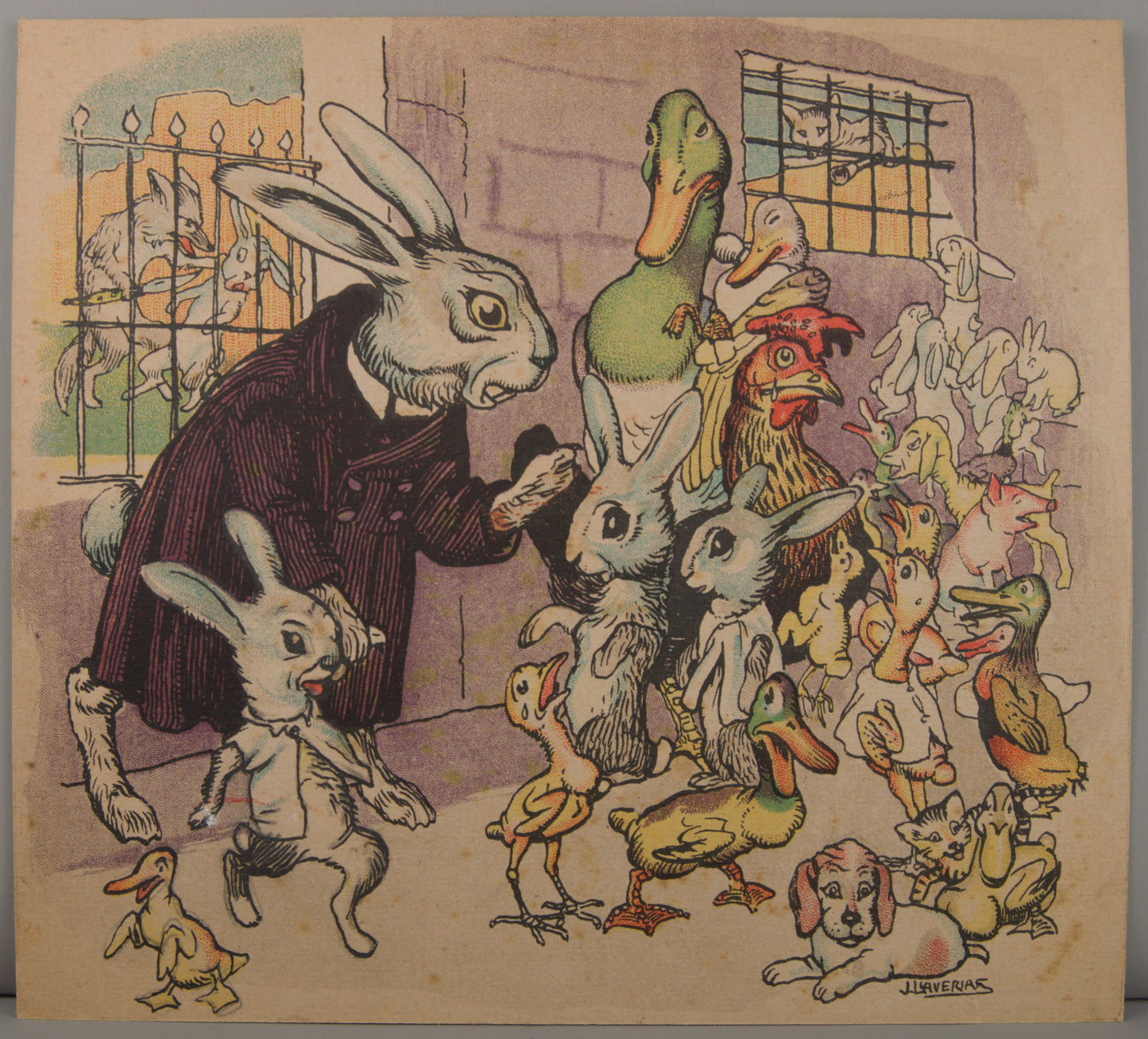 JOAN LLAVERÍAS | LA LECCIÓN Y LA AMENAZA | ILUSTRACIÓN A COLOR | MODERNISMO CATALÁN