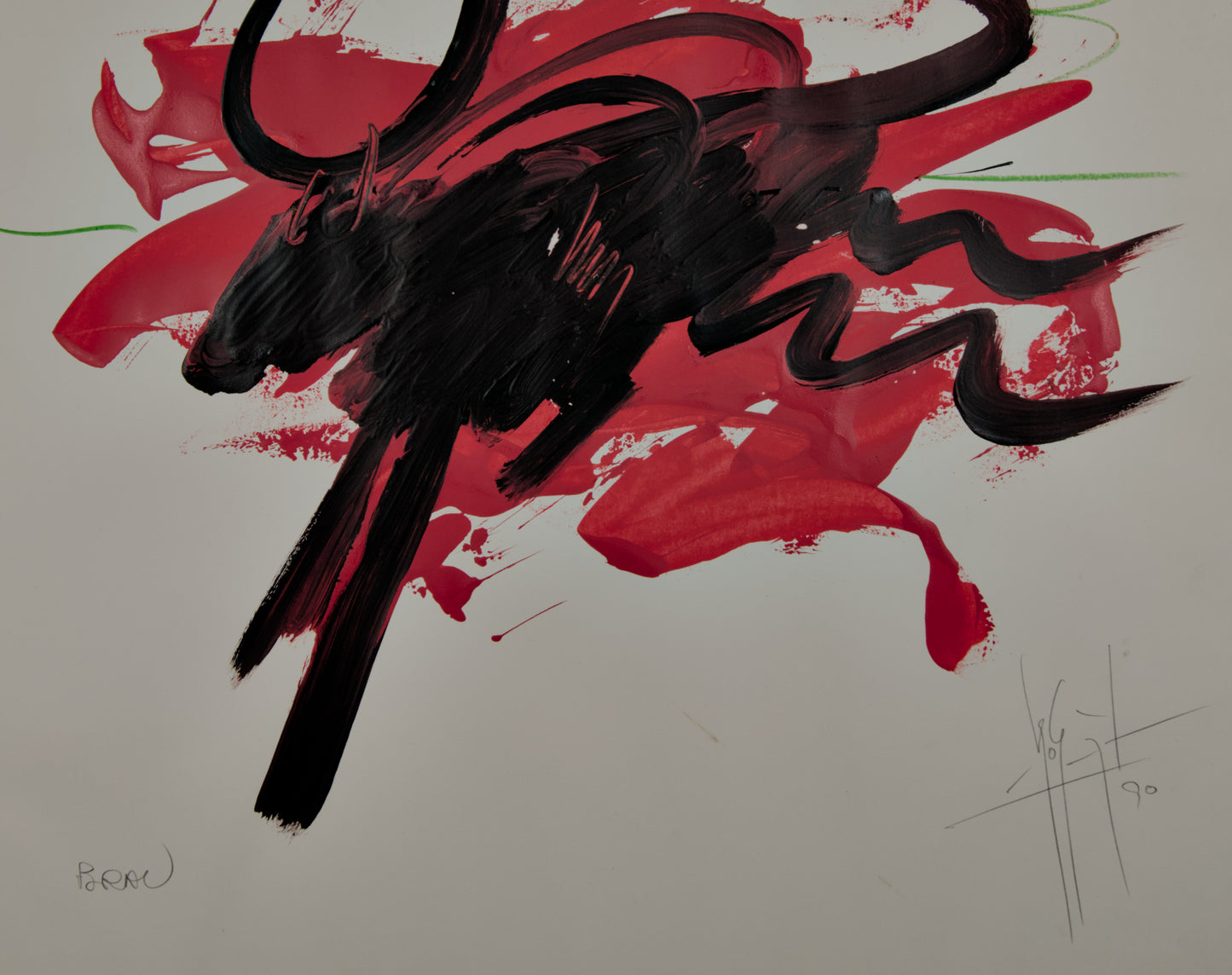 MIGUEL ROS BLASCO | "BRAU": TORO EN ROJO Y NEGRO | NEOEXPRESIONISMO | TÉCNICA MIXTA SOBRE PAPEL