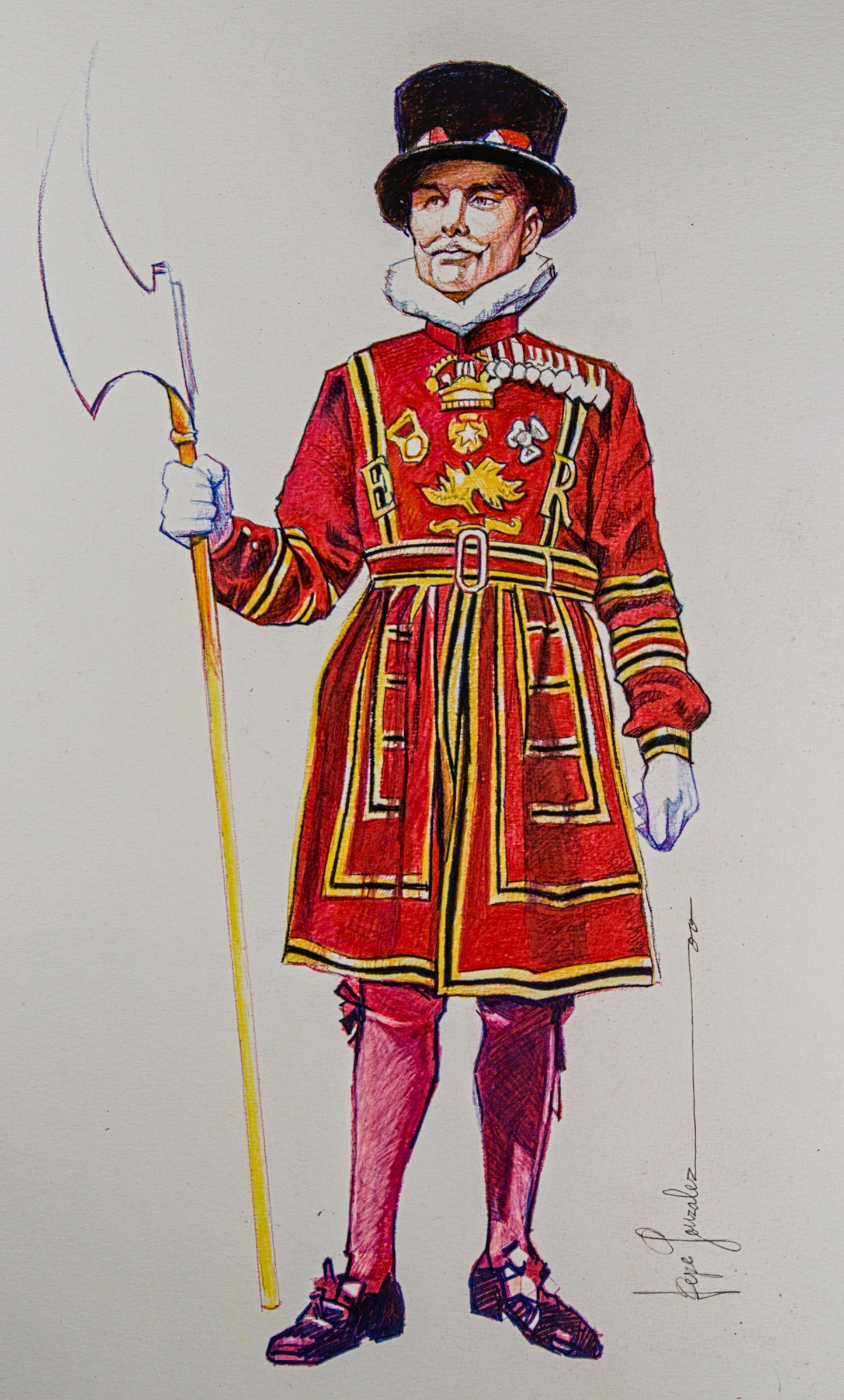 PEPE GONZÁLEZ | YEOMAN WARDER (BEEFEATER) | ILUSTRACIÓN FIGURATIVA | TÉCNICA MIXTA ORIGINAL SOBRE PAPEL