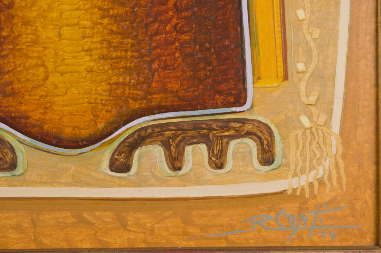 RAÚL CONTI | GEOMETRISCHE FIGURATION | KONSTRUKTIVISMUS MIT PRÄKOLUMBIANISCHEN WURZELN | ÖL AUF TAFEL