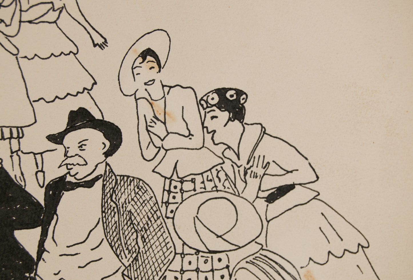 RICARD OPISSO | SEÑORES Y SEÑORAS PASEANDO (LA BELLE ÉPOQUE) | DIBUJO ORIGINAL A TINTA | COSTUMBRISMO CATALÁN