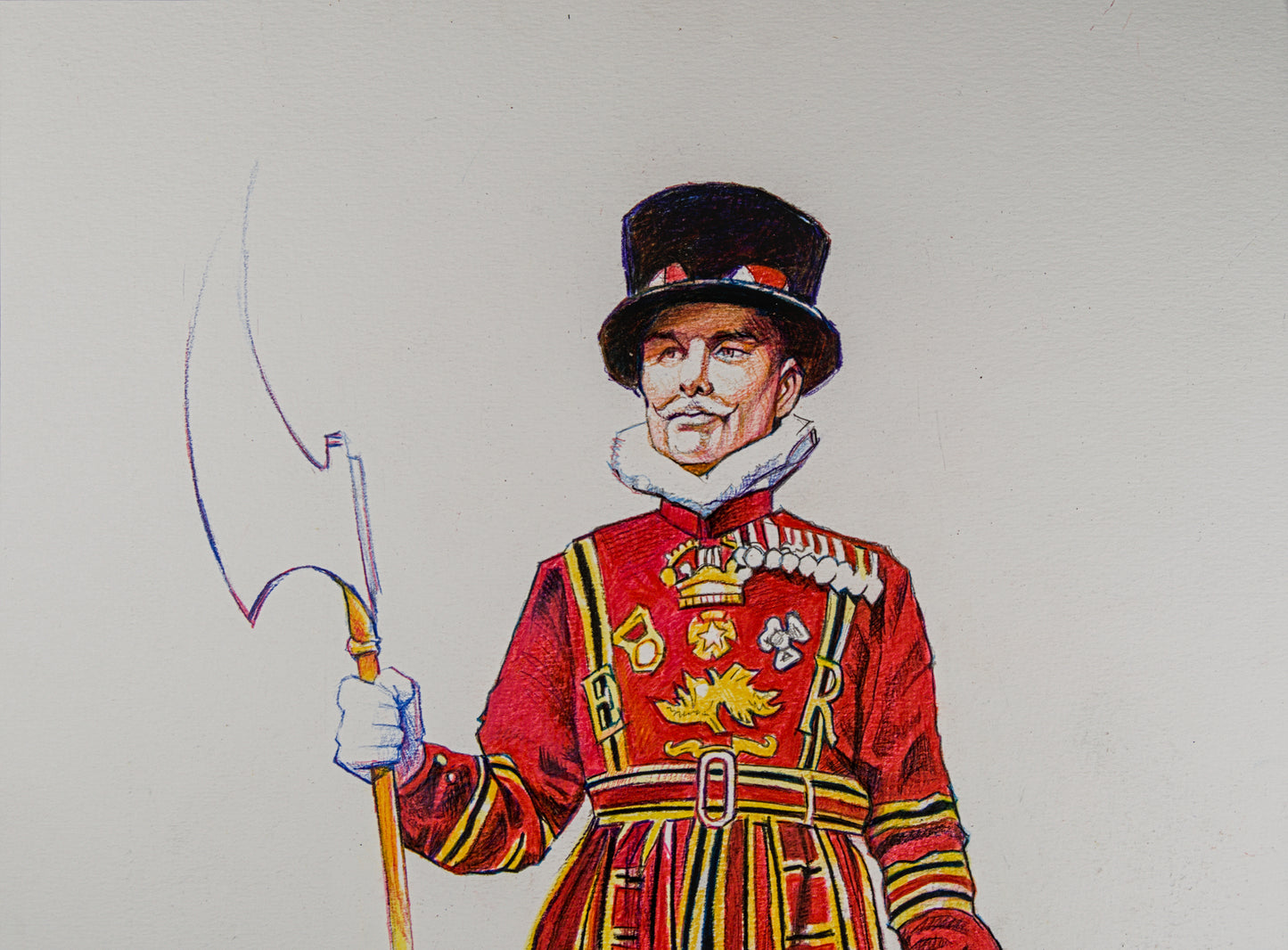 PEPE GONZÁLEZ | YEOMAN WARDER (BEEFEATER) | ILUSTRACIÓN FIGURATIVA | TÉCNICA MIXTA ORIGINAL SOBRE PAPEL