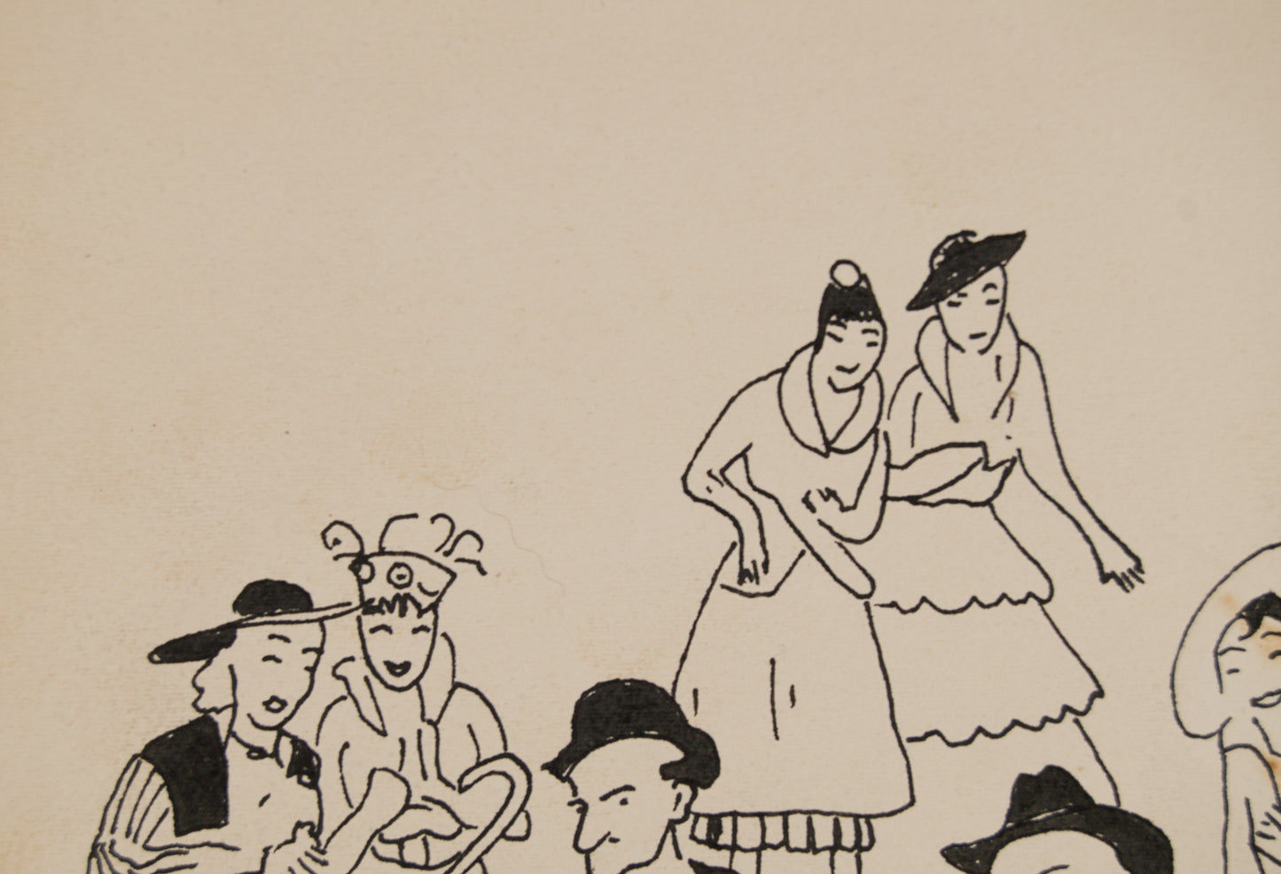 RICARD OPISSO | SEÑORES Y SEÑORAS PASEANDO (LA BELLE ÉPOQUE) | DIBUJO ORIGINAL A TINTA | COSTUMBRISMO CATALÁN