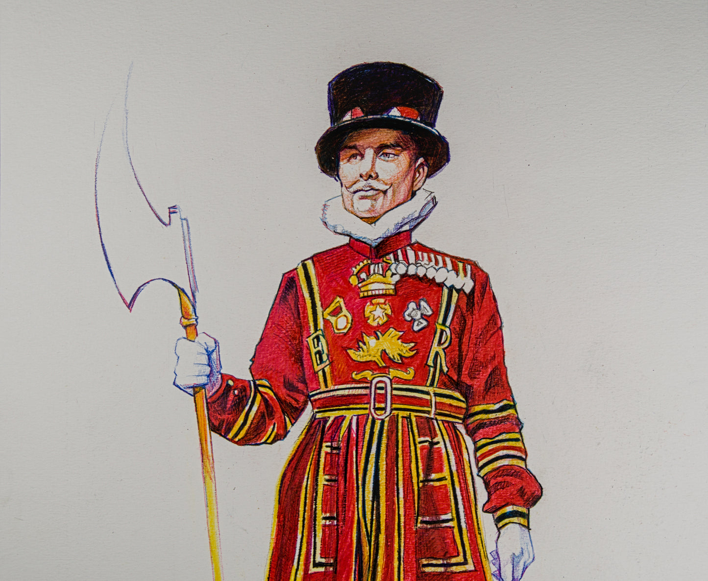 PEPE GONZÁLEZ | YEOMAN WARDER (BEEFEATER) | ILUSTRACIÓN FIGURATIVA | TÉCNICA MIXTA ORIGINAL SOBRE PAPEL