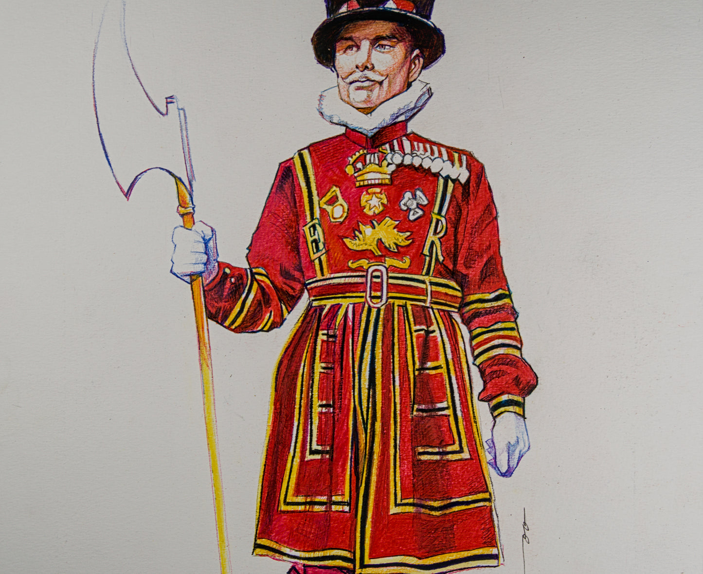 PEPE GONZÁLEZ | YEOMAN WARDER (BEEFEATER) | ILUSTRACIÓN FIGURATIVA | TÉCNICA MIXTA ORIGINAL SOBRE PAPEL