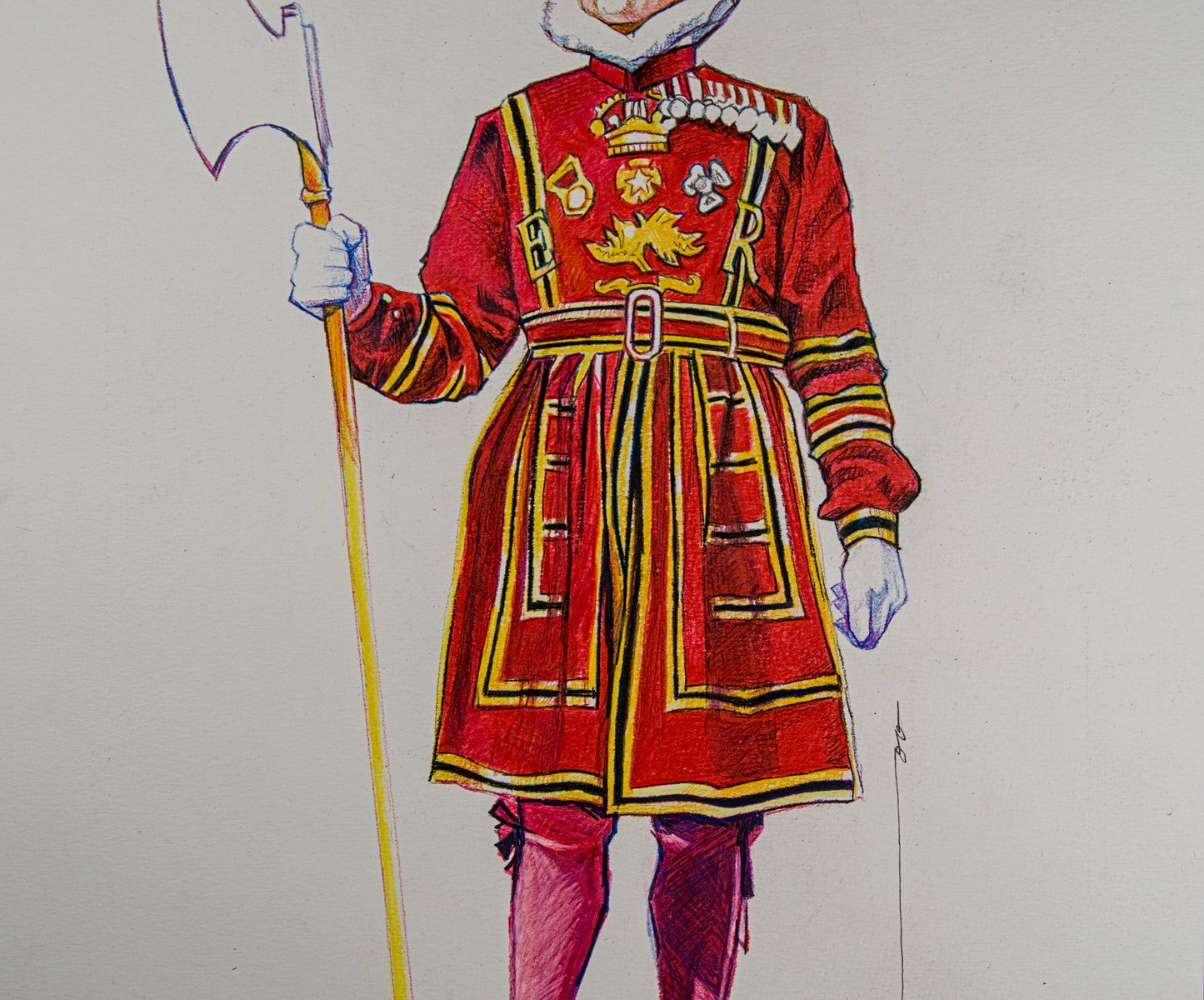 PEPE GONZÁLEZ | YEOMAN WARDER (BEEFEATER) | ILUSTRACIÓN FIGURATIVA | TÉCNICA MIXTA ORIGINAL SOBRE PAPEL
