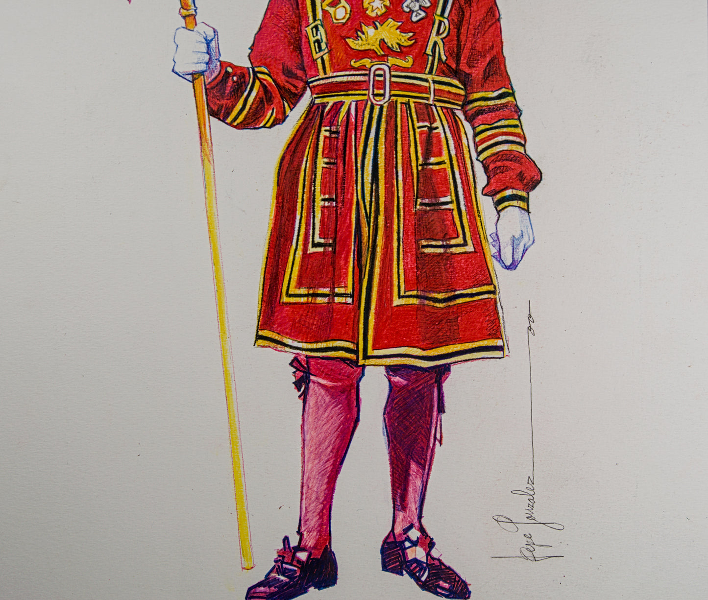 PEPE GONZÁLEZ | YEOMAN WARDER (BEEFEATER) | ILUSTRACIÓN FIGURATIVA | TÉCNICA MIXTA ORIGINAL SOBRE PAPEL