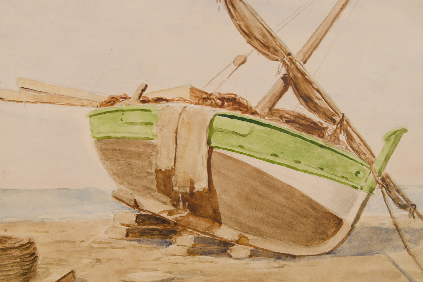 LLUÍS MALLAFRÉ GUASCH | BARCO VARADO EN LA ARENA | ESCUELA DE VILANOVA | ACUARELA SOBRE PAPEL