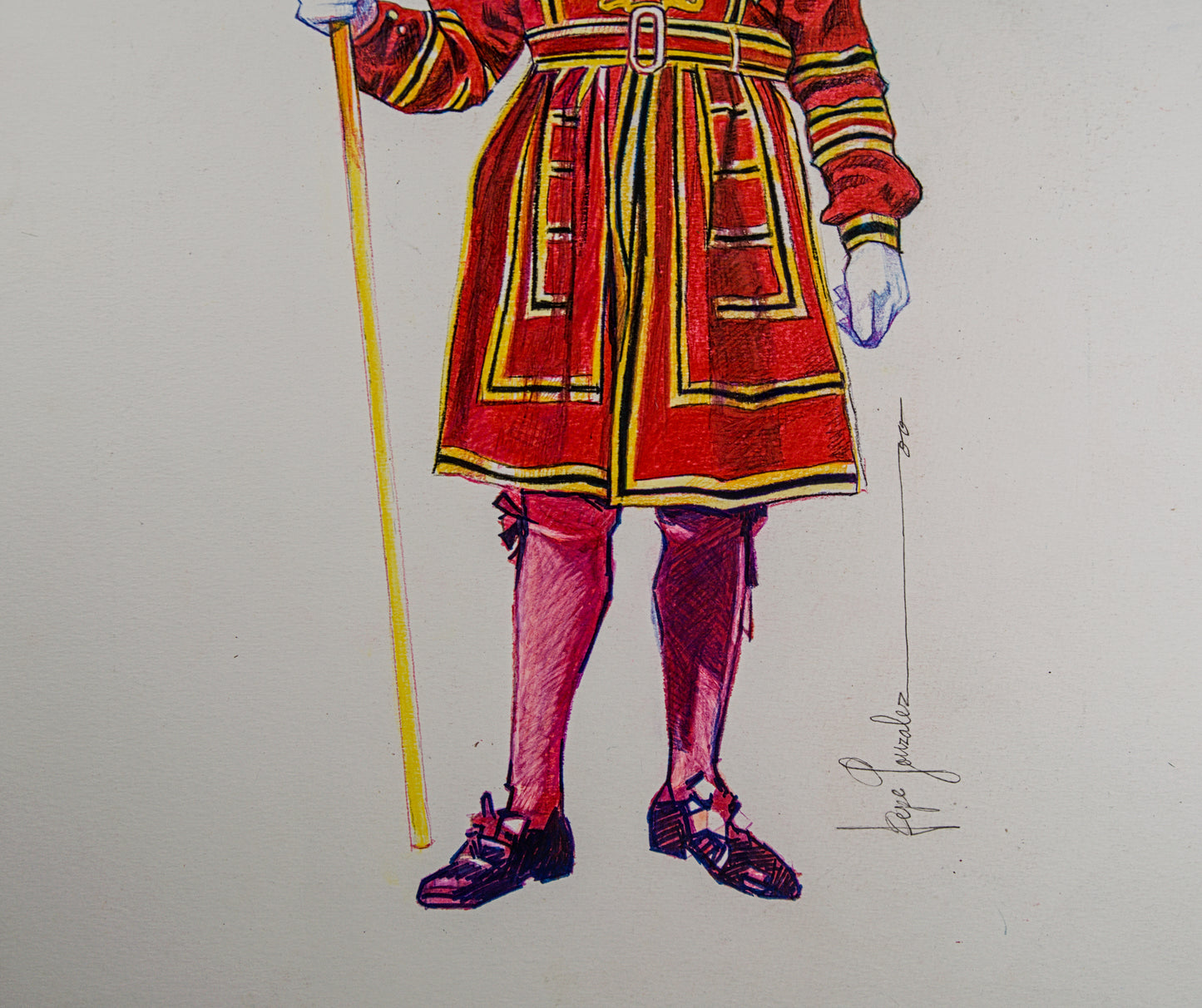 PEPE GONZÁLEZ | YEOMAN WARDER (BEEFEATER) | ILUSTRACIÓN FIGURATIVA | TÉCNICA MIXTA ORIGINAL SOBRE PAPEL