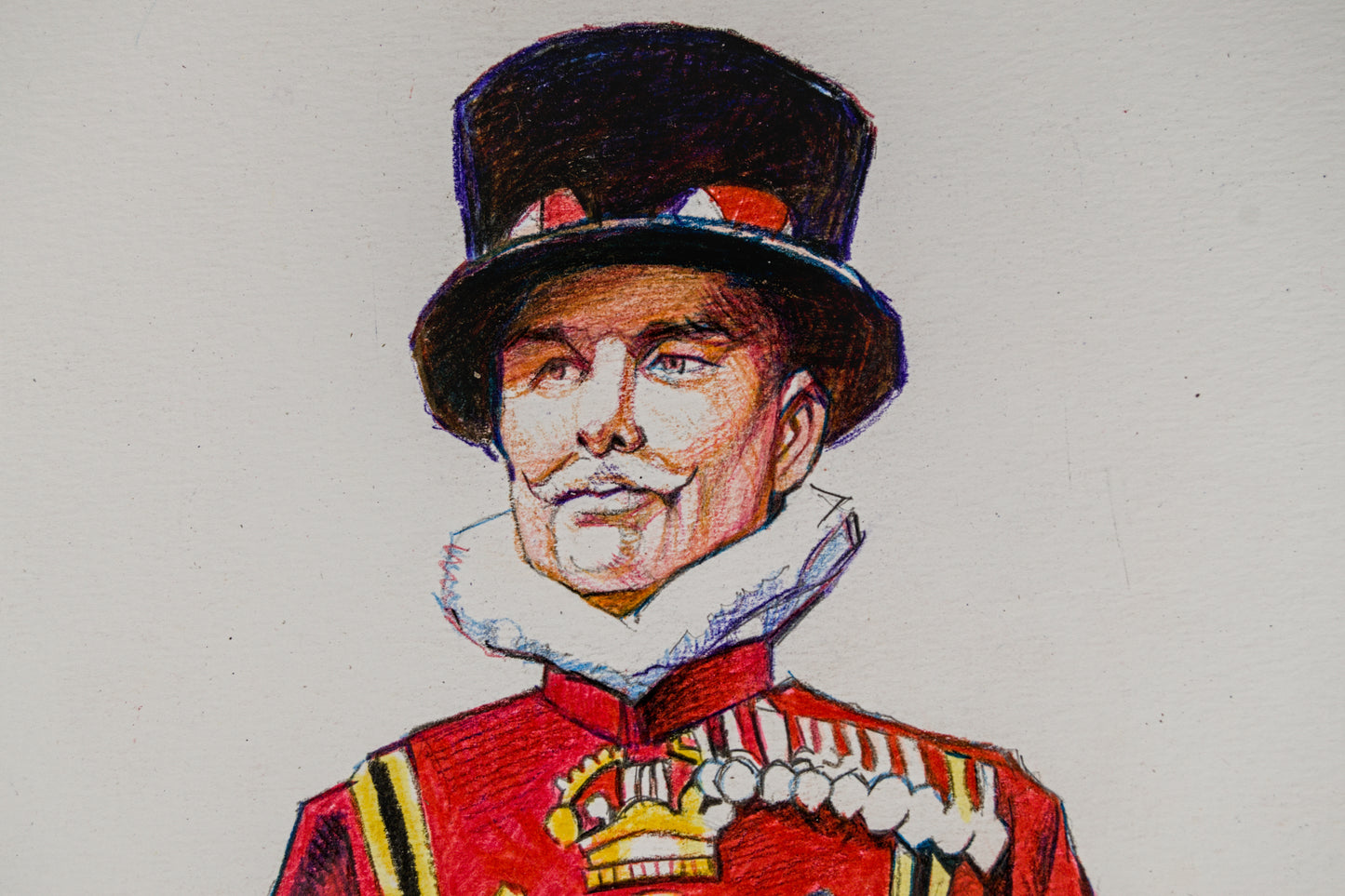 PEPE GONZÁLEZ | YEOMAN WARDER (BEEFEATER) | ILUSTRACIÓN FIGURATIVA | TÉCNICA MIXTA ORIGINAL SOBRE PAPEL