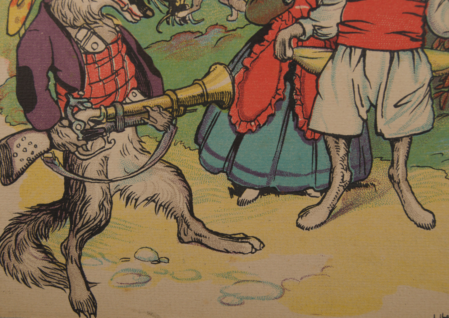 JOAN LLAVERÍAS | EL LOBO CAZADOR Y LOS CONEJOS | ILUSTRACIÓN A COLOR | MODERNISMO CATALÁN