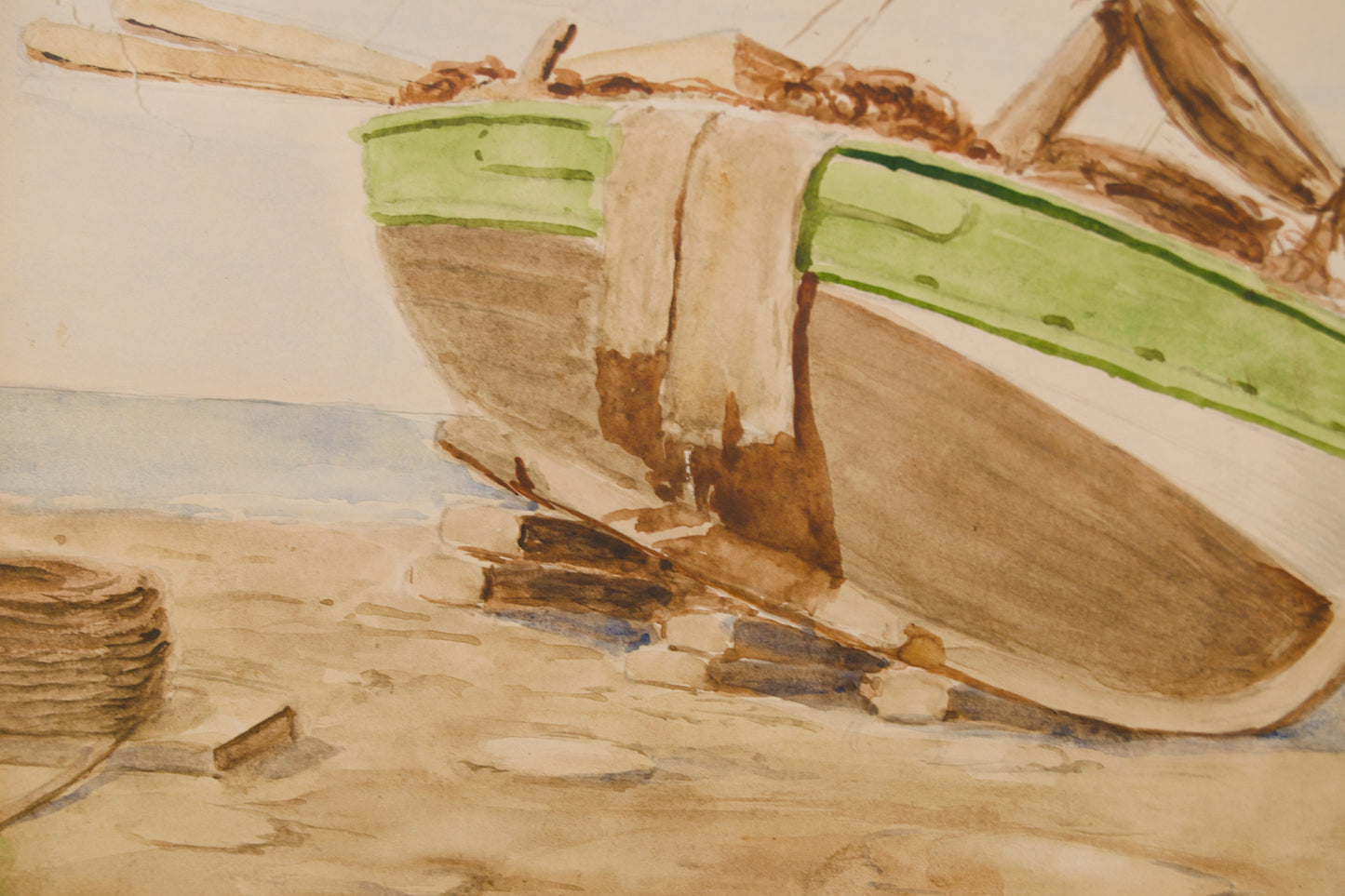 LLUÍS MALLAFRÉ GUASCH | BARCO VARADO EN LA ARENA | ESCUELA DE VILANOVA | ACUARELA SOBRE PAPEL