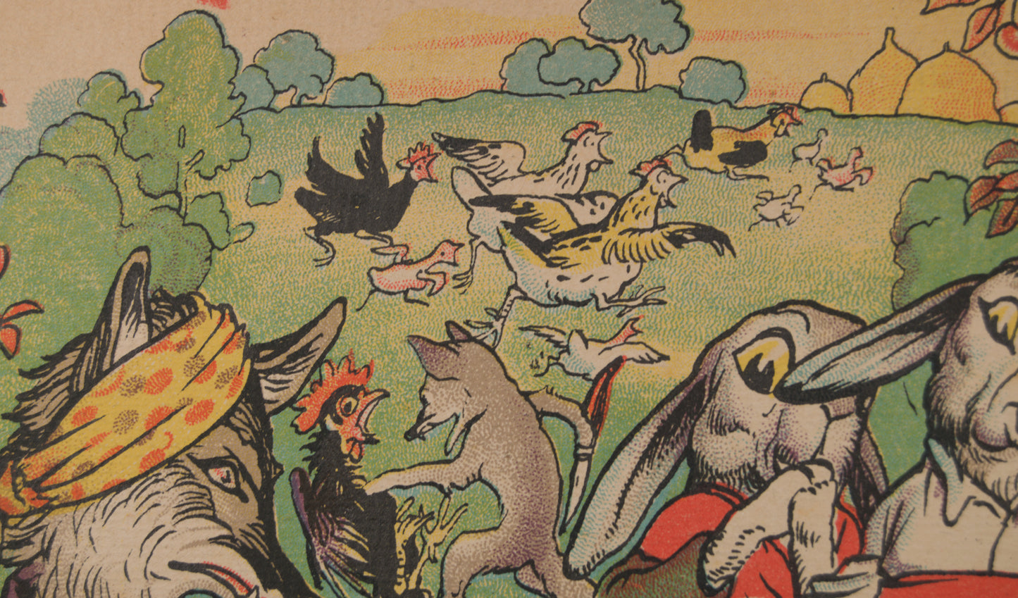 JOAN LLAVERÍAS | EL LOBO CAZADOR Y LOS CONEJOS | ILUSTRACIÓN A COLOR | MODERNISMO CATALÁN