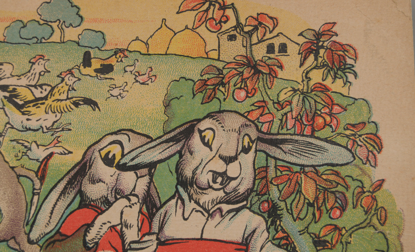 JOAN LLAVERÍAS | EL LOBO CAZADOR Y LOS CONEJOS | ILUSTRACIÓN A COLOR | MODERNISMO CATALÁN