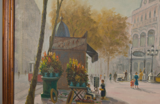 JOSEP CABRER BORRELL | LAS RAMBLAS: BLUMENSTÄNDE UND STÄDTISCHES LEBEN | KATALANISCHER Impressionismus | ÖL AUF LEINWAND