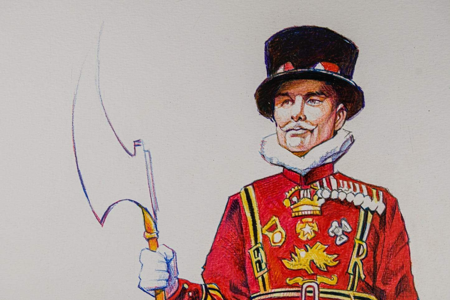 PEPE GONZÁLEZ | YEOMAN WARDER (BEEFEATER) | ILUSTRACIÓN FIGURATIVA | TÉCNICA MIXTA ORIGINAL SOBRE PAPEL