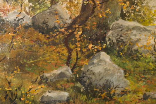 FRANCESC VIDALLER | HERBSTLANDSCHAFT MIT BAUERNPAAR | KATALANISCHE SCHULE | ÖL AUF LEINWAND (1925)