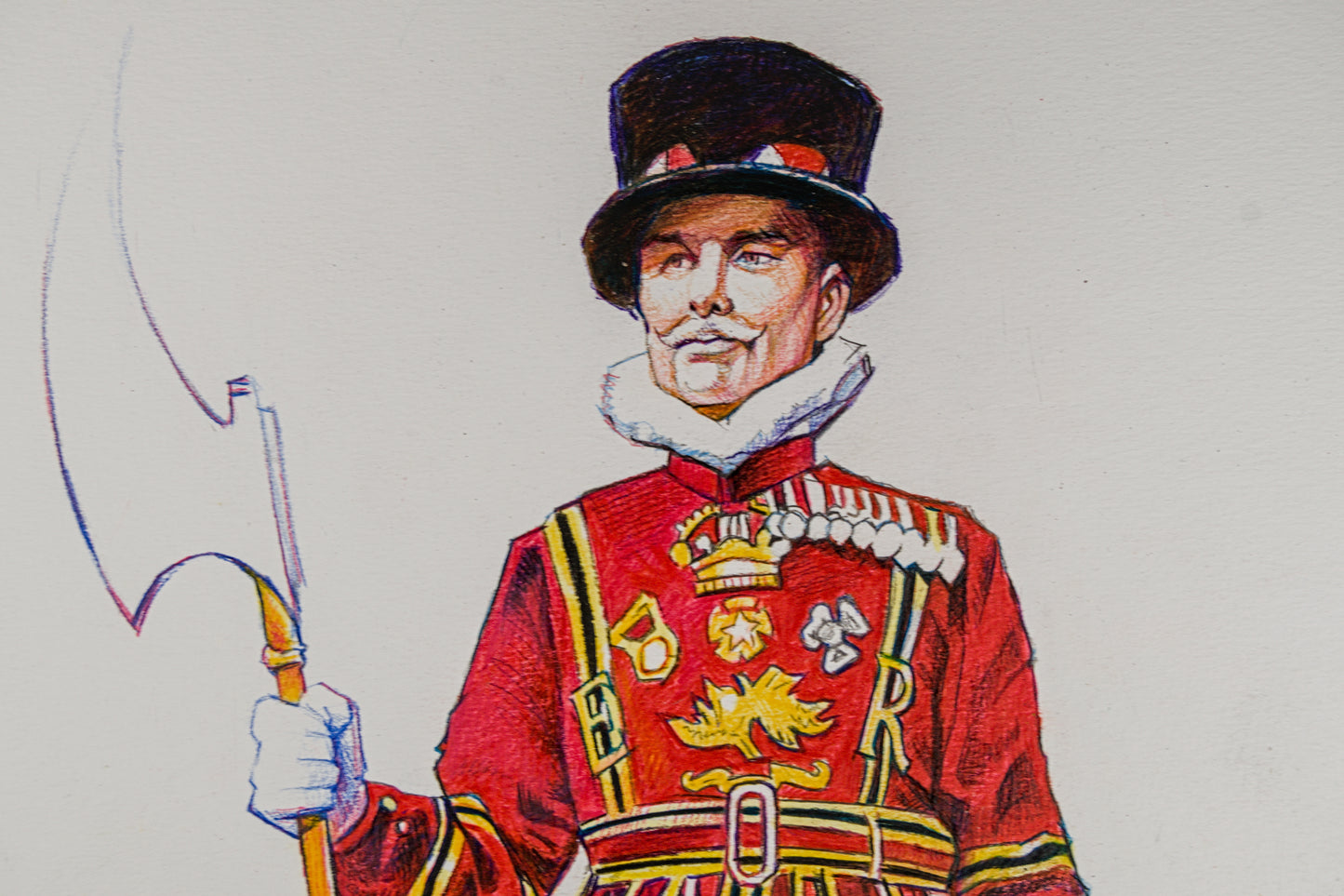 PEPE GONZÁLEZ | YEOMAN WARDER (BEEFEATER) | ILUSTRACIÓN FIGURATIVA | TÉCNICA MIXTA ORIGINAL SOBRE PAPEL
