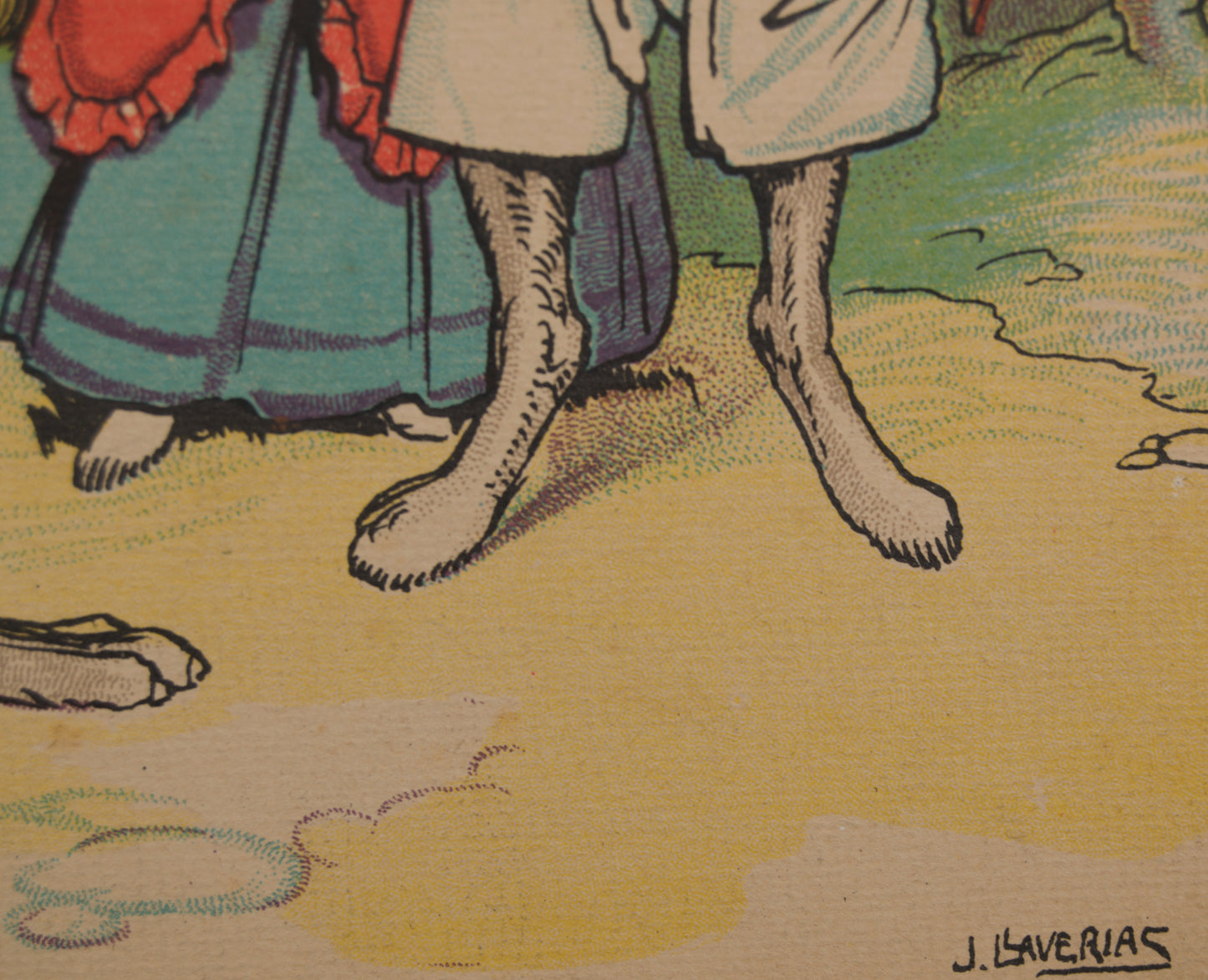 JOAN LLAVERÍAS | EL LOBO CAZADOR Y LOS CONEJOS | ILUSTRACIÓN A COLOR | MODERNISMO CATALÁN