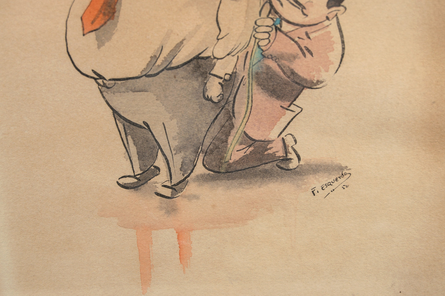 F. Esquerda | Crónicas Satíricas de la Sastrería | Lote de 4 Acuarelas sobre Papel | 1950-1952