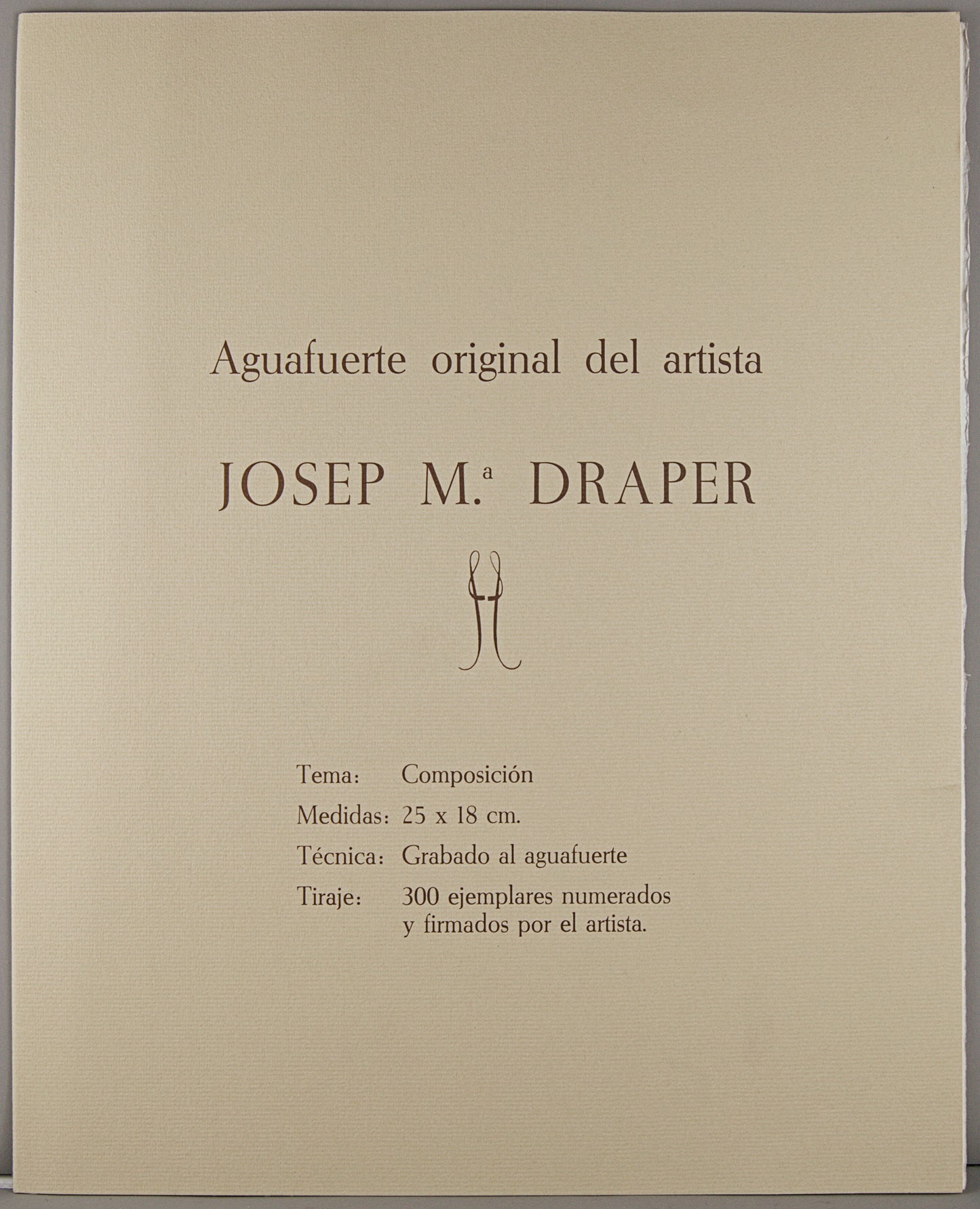 JOSEP M.ª DRAPER | COMPOSICIÓN (INTERIOR CON SIFÓN) | PRUEBA DE AUTOR (P/A) | AGUAFUERTE EN SEPIA