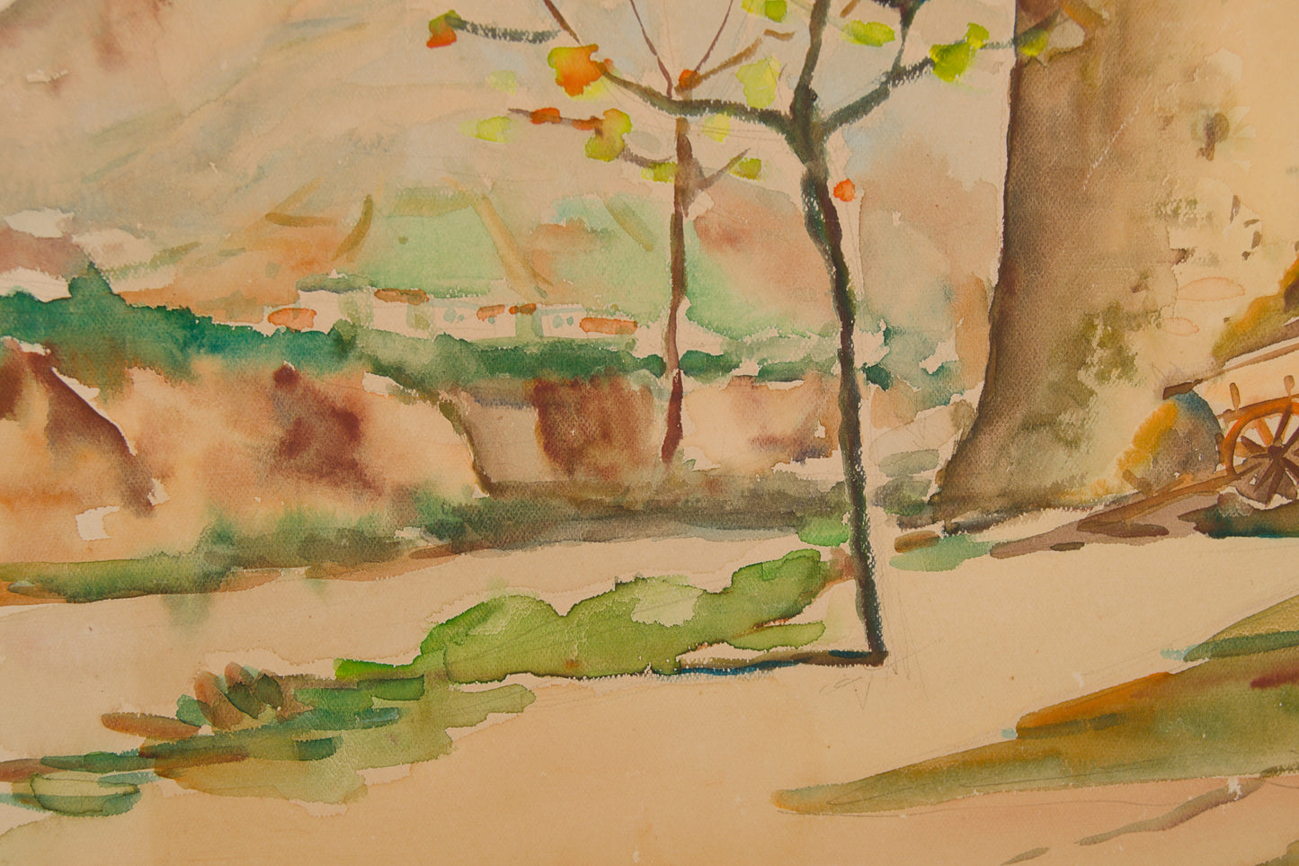 JOAN FUSTER GIMPERA | PAISAJE RURAL CON TORREÓN | ESCUELA DEL AMPURDÁN | ACUARELA SOBRE PAPEL