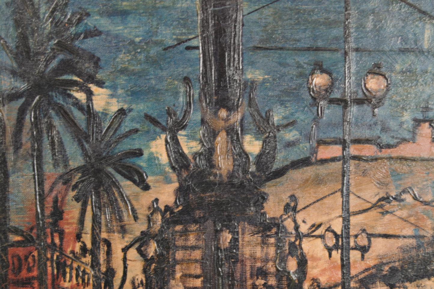 Frédéric Lloveras | Das Kolumbusdenkmal (Nacht) | Urbaner Postimpressionismus | Öl auf Holz