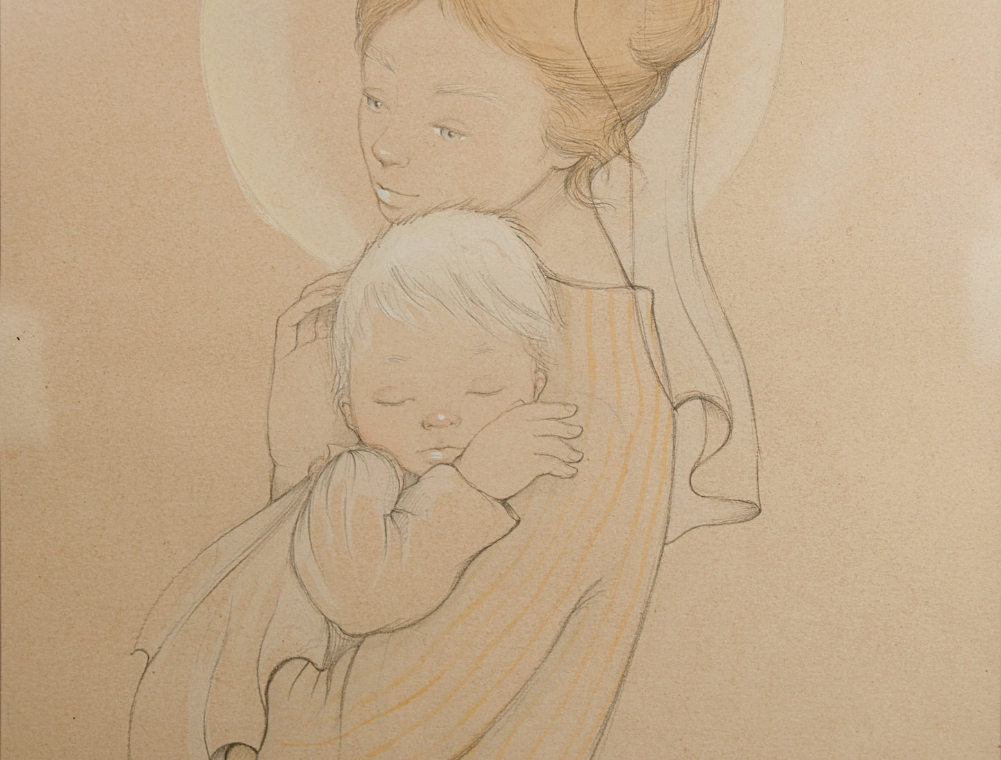 Roser Puig | Maternidad (Virgen con el Niño) (1957) | Técnica Mixta sobre Papel | Dibujo Académico Catalán