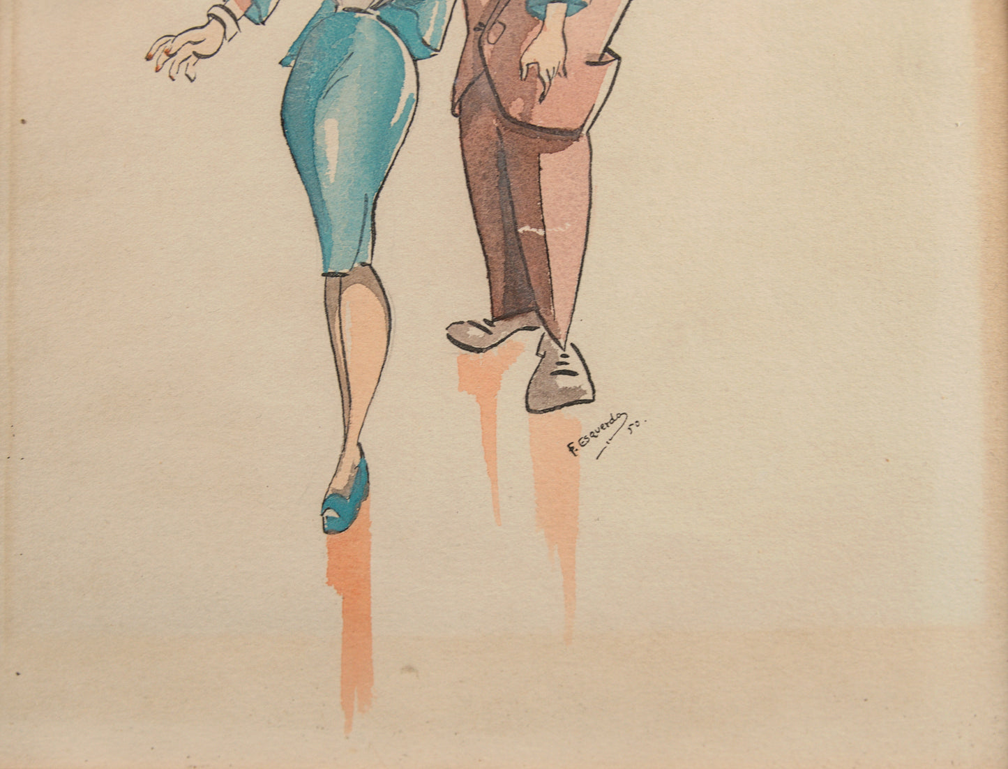 F. Esquerda | Crónicas Satíricas de la Sastrería | Lote de 4 Acuarelas sobre Papel | 1950-1952