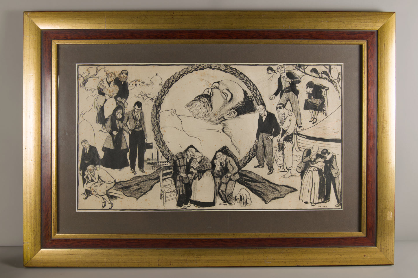 Ricardo Opisso | Entierro del Poeta Iglésias (1928) | Dibujo Histórico Original