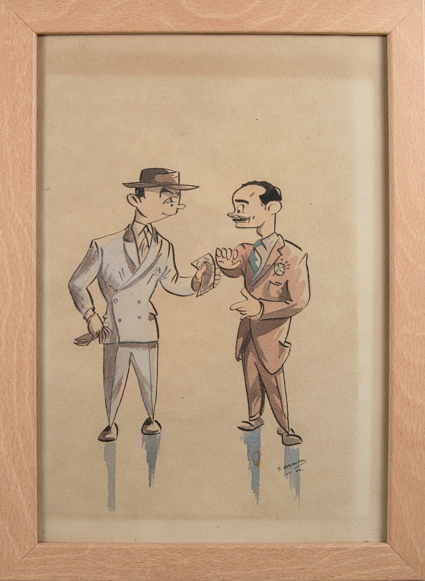 F. Esquerda | Crónicas Satíricas de la Sastrería | Lote de 4 Acuarelas sobre Papel | 1950-1952