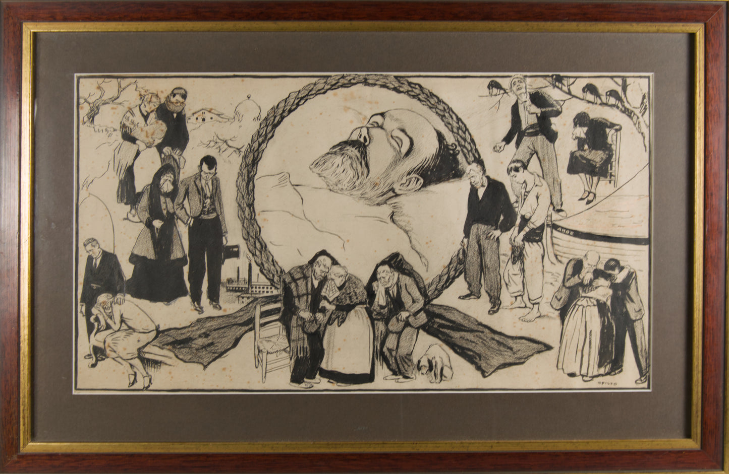 Ricardo Opisso | Entierro del Poeta Iglésias (1928) | Dibujo Histórico Original
