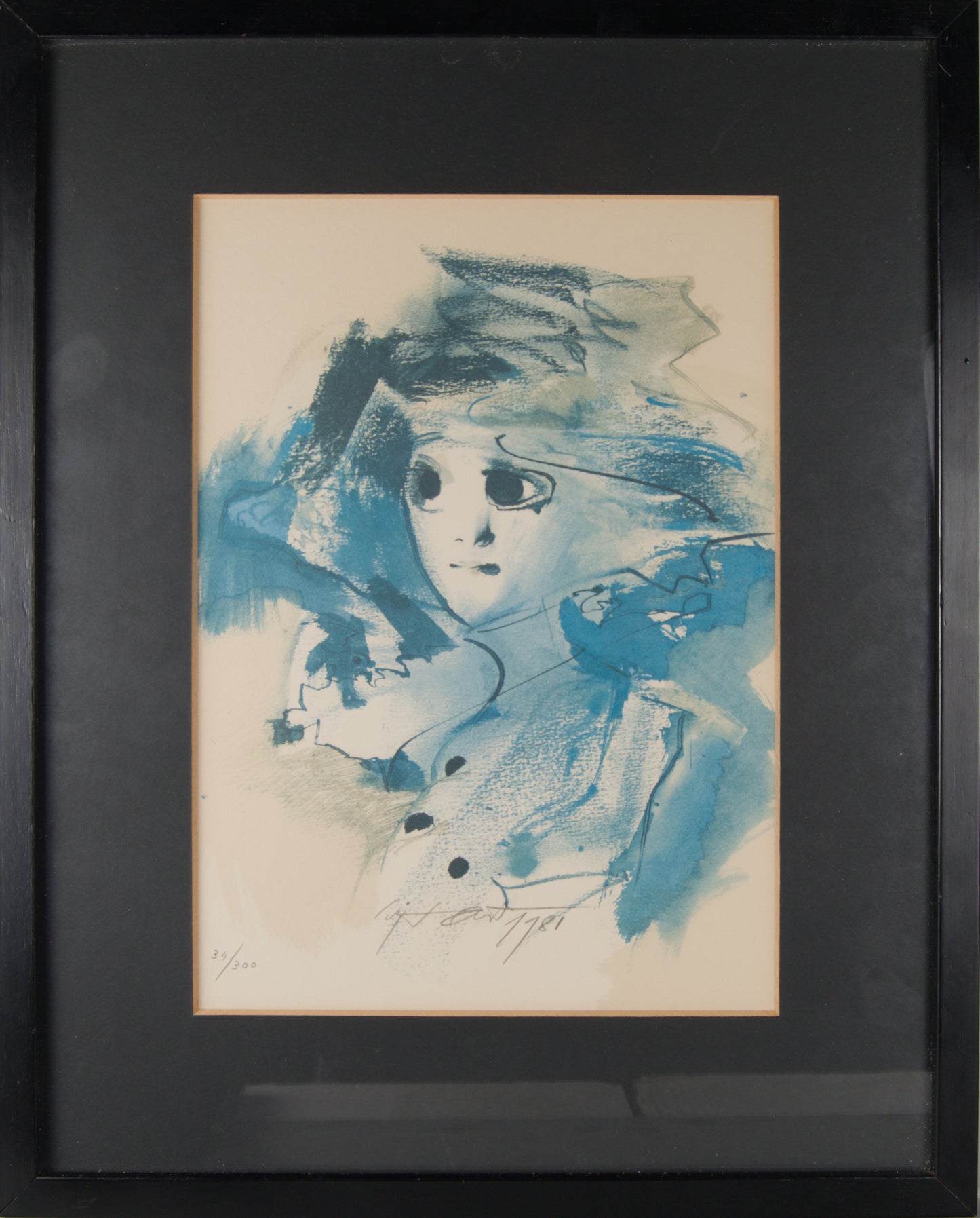 Modest Cuixart | Rostro Femenino en Azul | Litografía Firmada (1981)