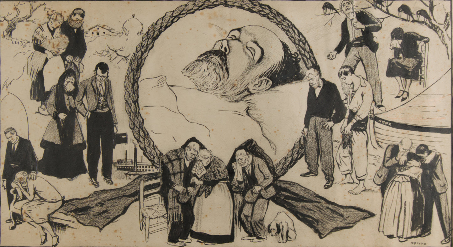 Ricardo Opisso | Entierro del Poeta Iglésias (1928) | Dibujo Histórico Original