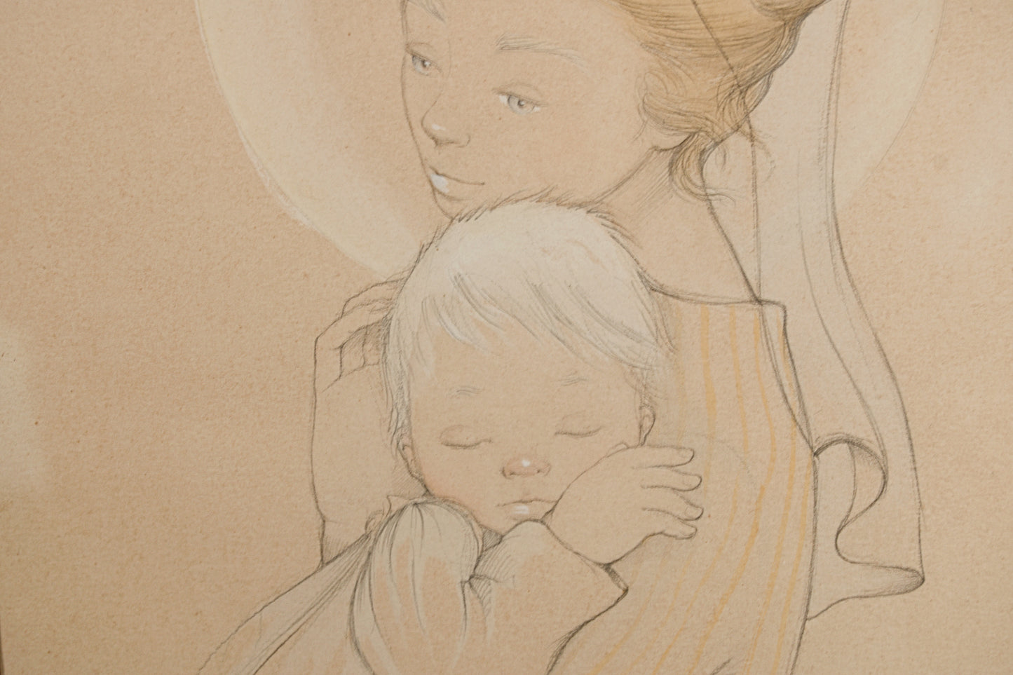 Roser Puig | Maternidad (Virgen con el Niño) (1957) | Técnica Mixta sobre Papel | Dibujo Académico Catalán