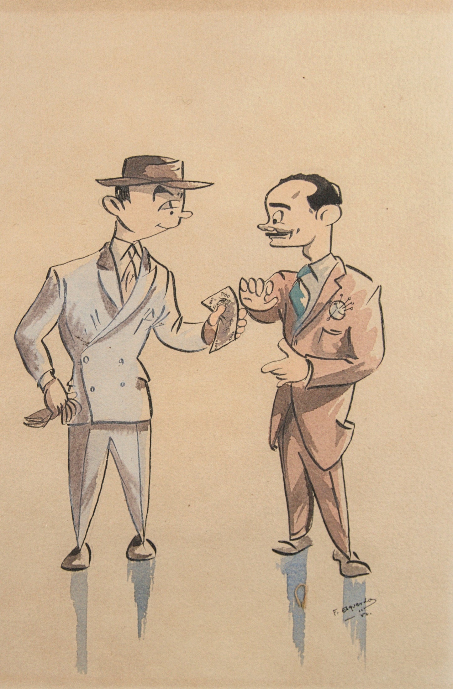 F. Esquerda | Crónicas Satíricas de la Sastrería | Lote de 4 Acuarelas sobre Papel | 1950-1952