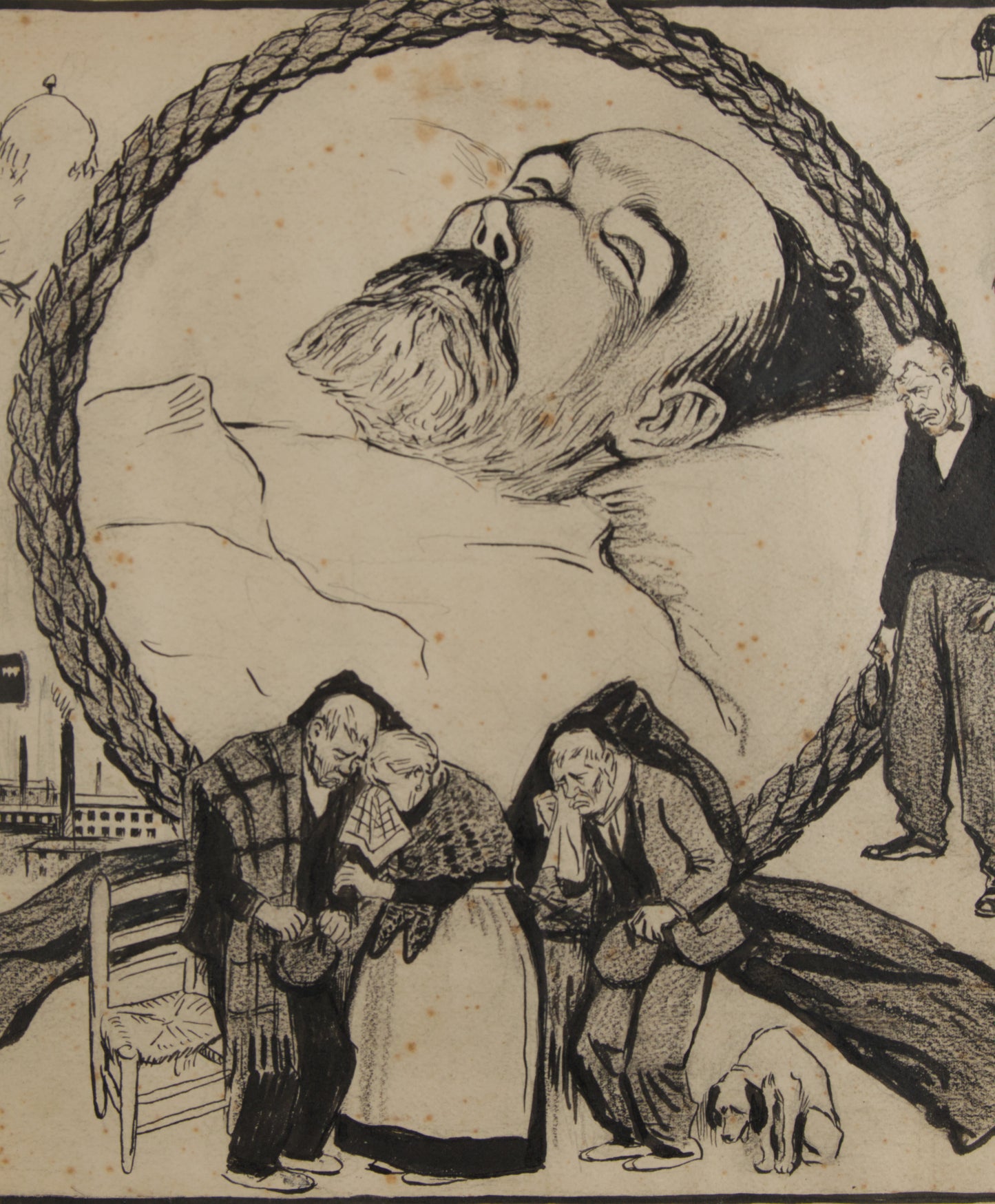 Ricardo Opisso | Entierro del Poeta Iglésias (1928) | Dibujo Histórico Original