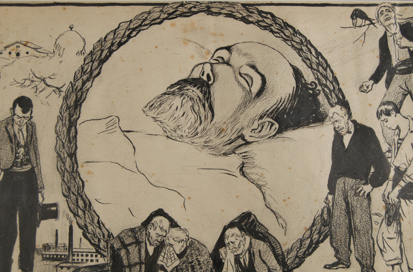 Ricardo Opisso | Entierro del Poeta Iglésias (1928) | Dibujo Histórico Original